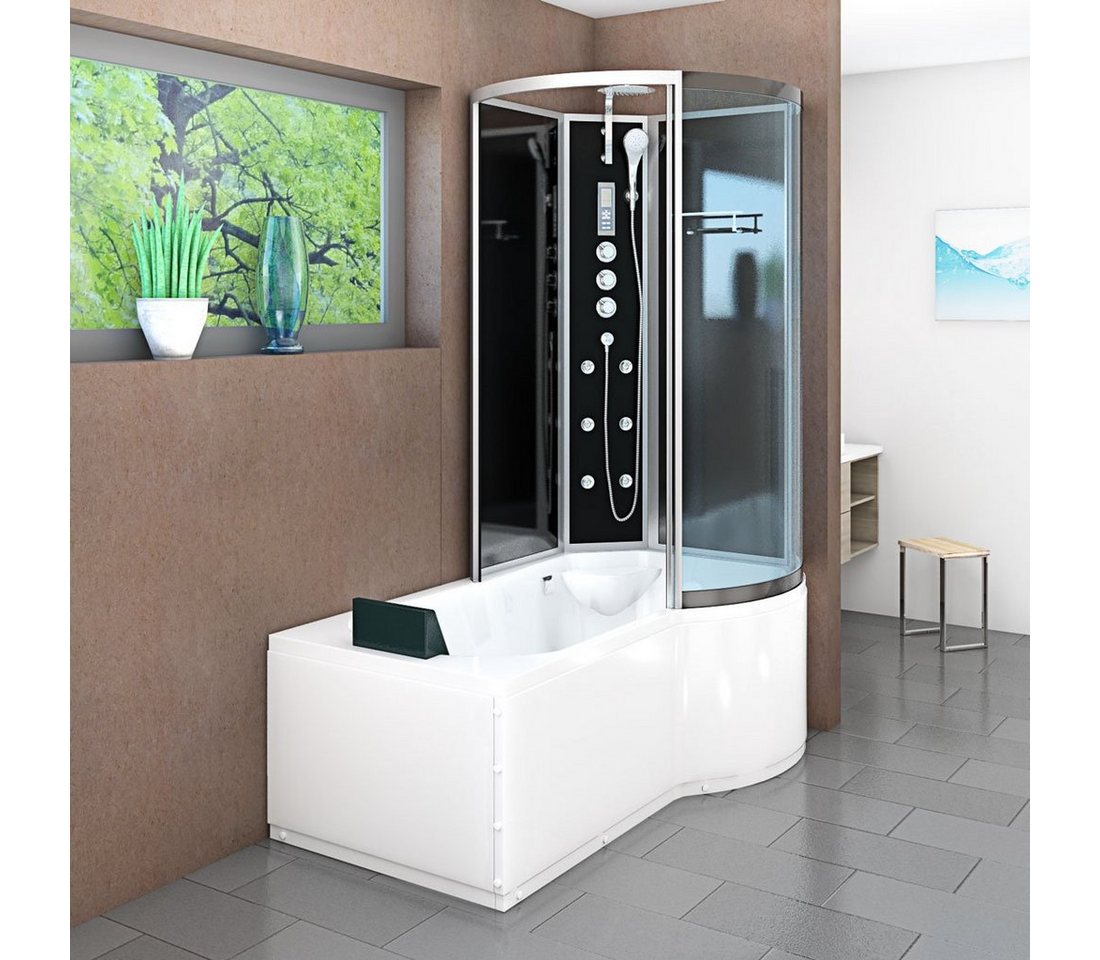Thumbnail - AcquaVapore Grossraumdusche Wanne Dusche Kombination sw K50-L33-EC 170x100, Sicherheitsglas ESG, inklusive Duschwanne, M...