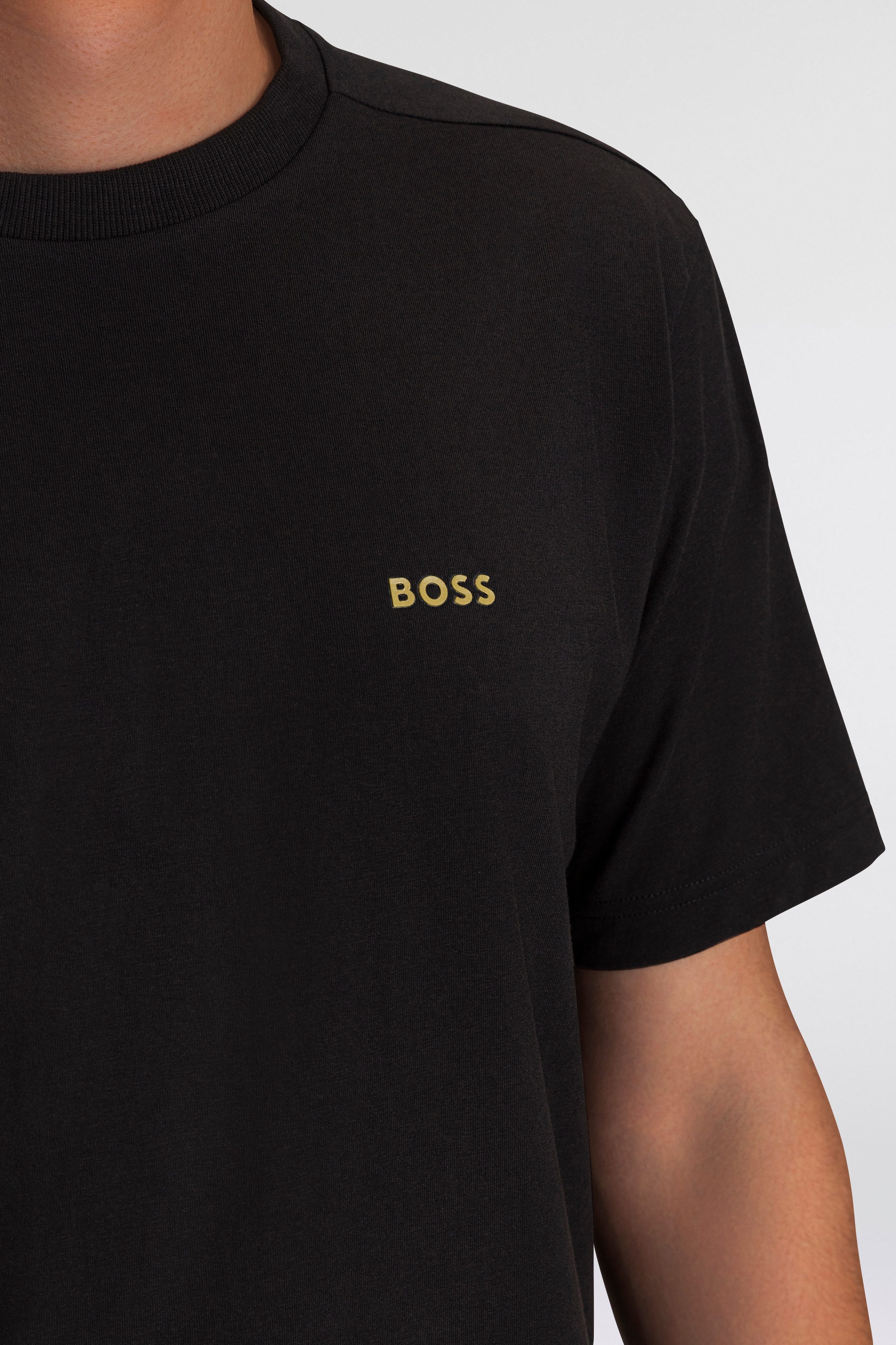 BOSS GREEN Rundhalsshirt Tee Regular Fit Stretch Jersey Cotton, Logo on Chest, Rundhals
