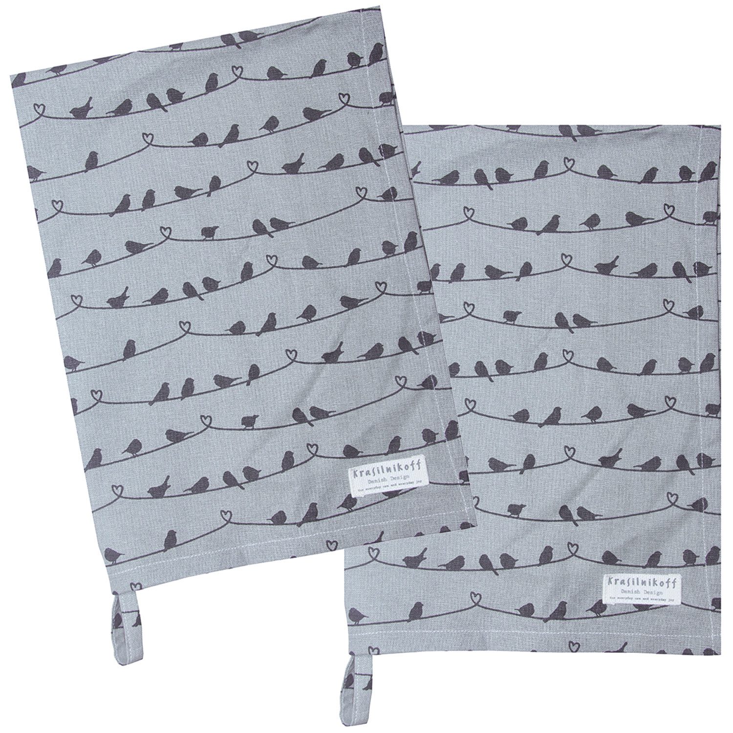 Krasilnikoff Geschirrtuch Birds on wire, (2-tlg., 2-teilig), Geschirrtücher ca.50x70cm Baumwolle