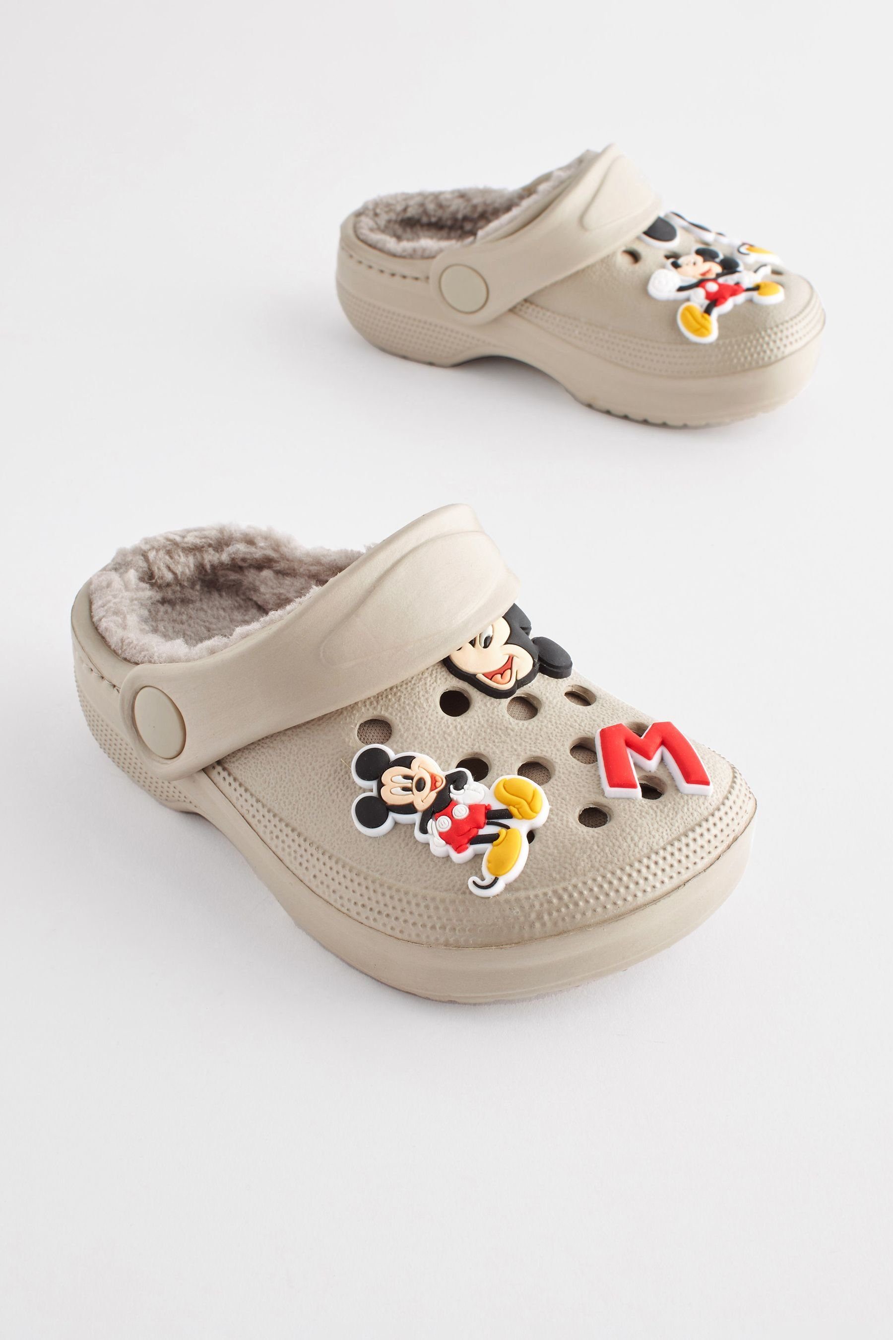 Next Hausschuhe Clogs mit Mickey Natural warmem Hausschuh Futter Stone (1-tlg) Mouse