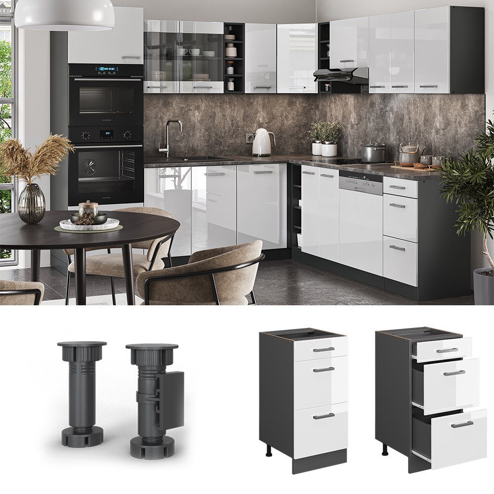 Vicco Unterschrank R-Line Weiß Hochglanz/Anthrazit 40 mit Schubladen ohne Arbeitsplatte (1-St)