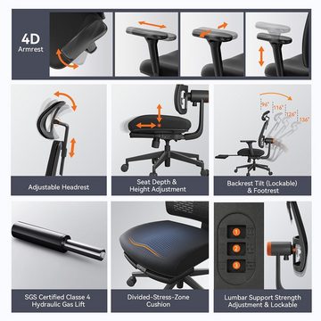 NEWTRAL Gaming-Stuhl MagicH-BP Auto-Following-Rückenlehne Ergonomischer Bürostuhl, klappbare Fußstütze, 4D-Armlehnen, Verstellbare Kopfstütze