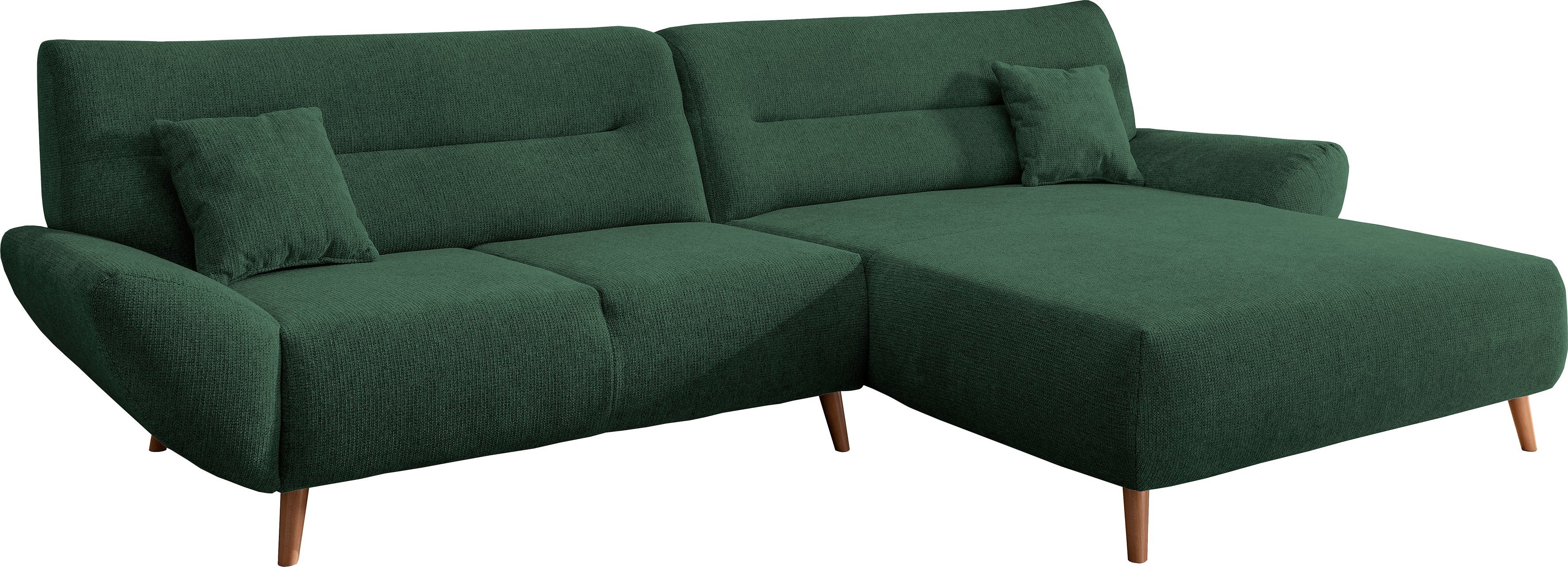 Home affaire Ecksofa Drago, elegant und zeitlos, komfortabel, Holzfuß, L-Form, frei im Raum stellbar, inkl. 2 Zierkissen