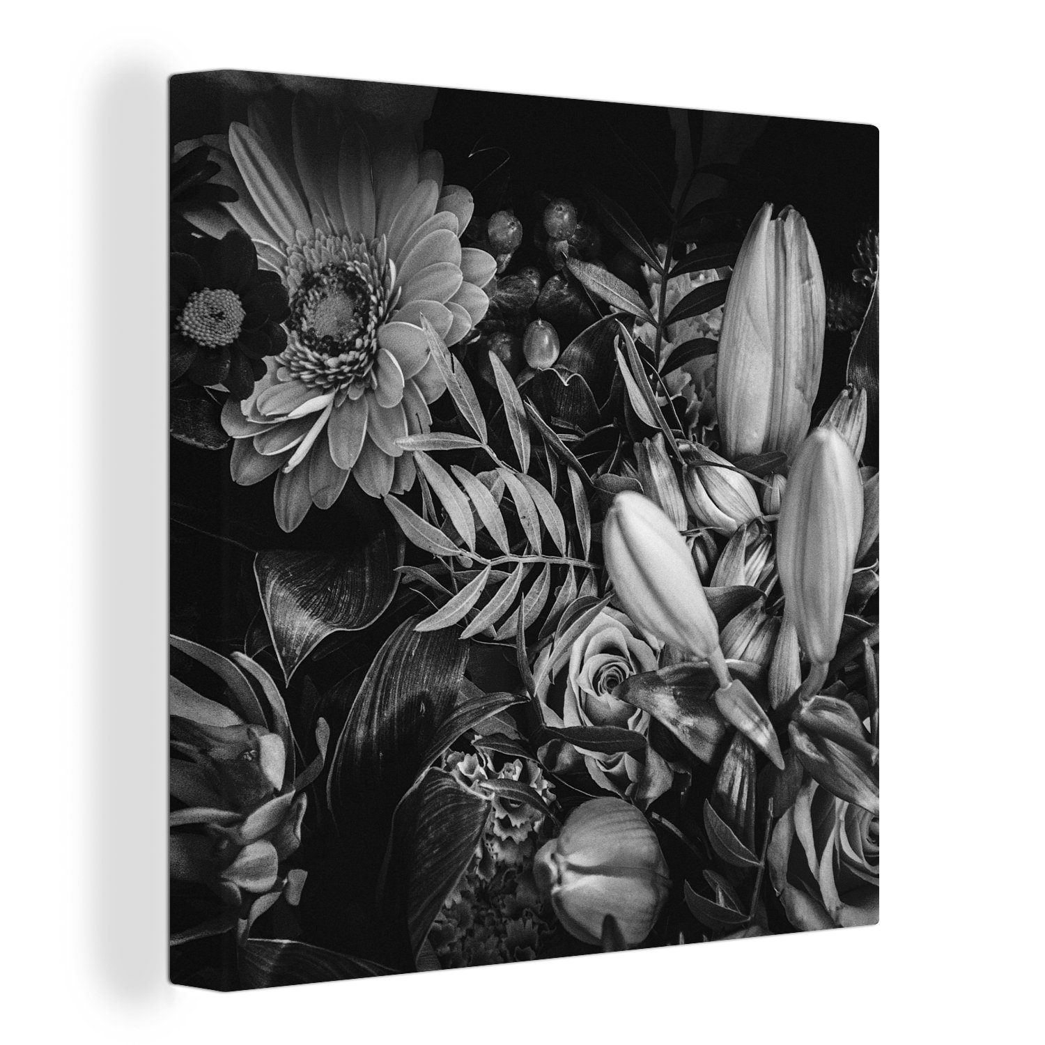 OneMillionCanvasses® Leinwandbild Blumenstrauß - Stilleben - Blumen - Pflanzen - Rot, (1 St), Leinwand Bilder für Wohnzimmer Schlafzimmer bunt