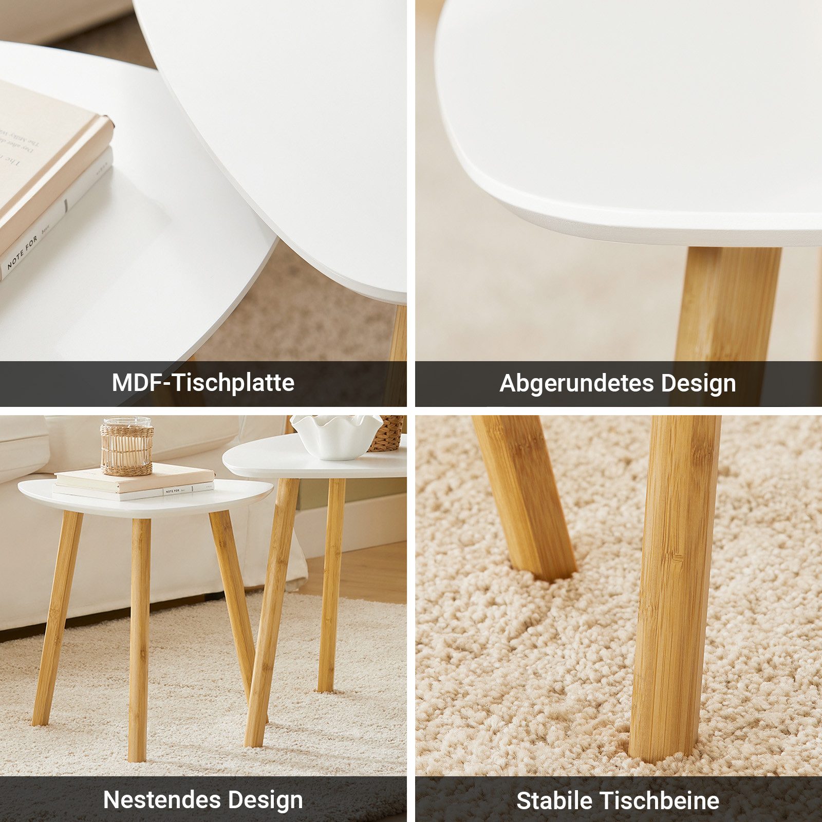 SoBuy Beistelltisch FBT74, 2er Set, Satztisch Couchtisch Sofatisch, Beine aus Bambus, mit Ablagen – Bild 5 von 5