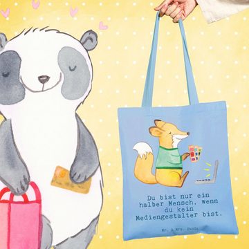 Mr. & Mrs. Panda Tragetasche Mediengestalter Herz - Sky Blue - Geschenk, Grafiker, Rente, Beutelta (1-tlg), Lange Tragegriffe