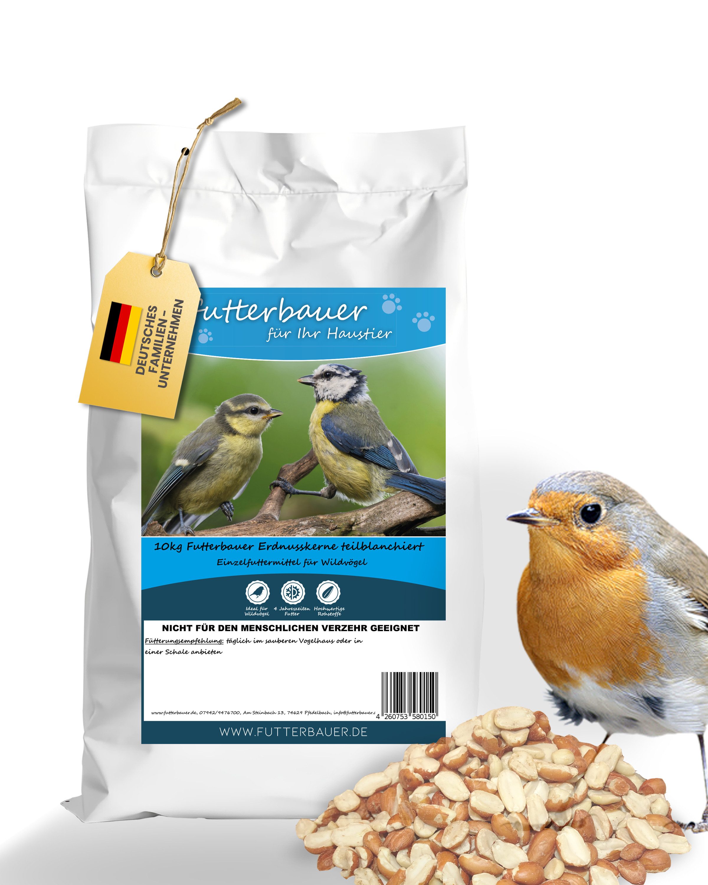 futterbauer Futterbauer 10kg Erdnusskerne teilblanchiert Vogelfutter, für: Vogel