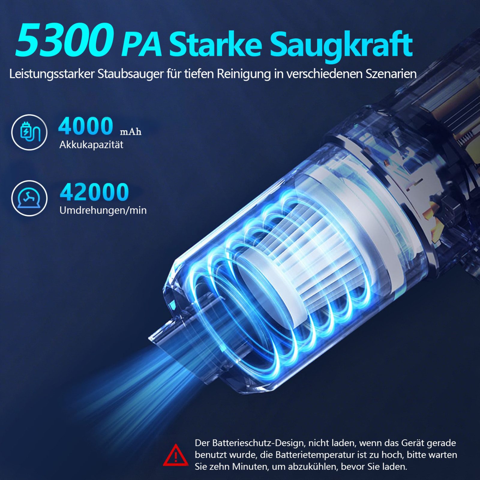 Tekoo Akku-Handstaubsauger 2-in-1 mit Blasfunktion, 5300Pa für Auto & Büro, 120 W, beutellos, 2-in-1 Saug- und Blasfunktion, geringes Gewicht, hohe Saugkraft