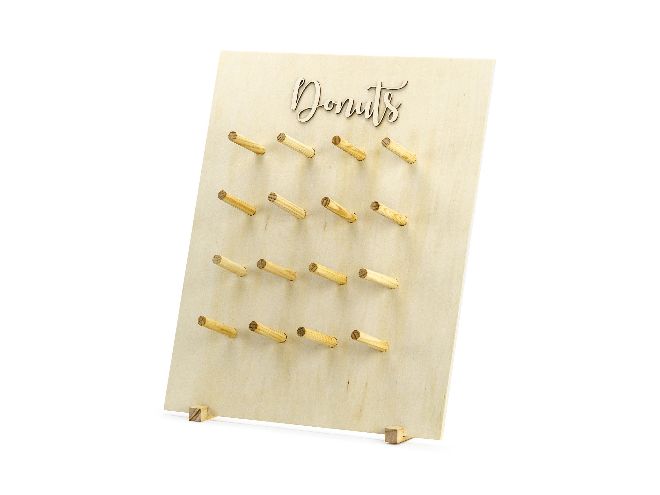 partydeco Küchenregal, Aufsteller aus Holz 45x55cm Donuts Ständer mit 16 Haken Natur