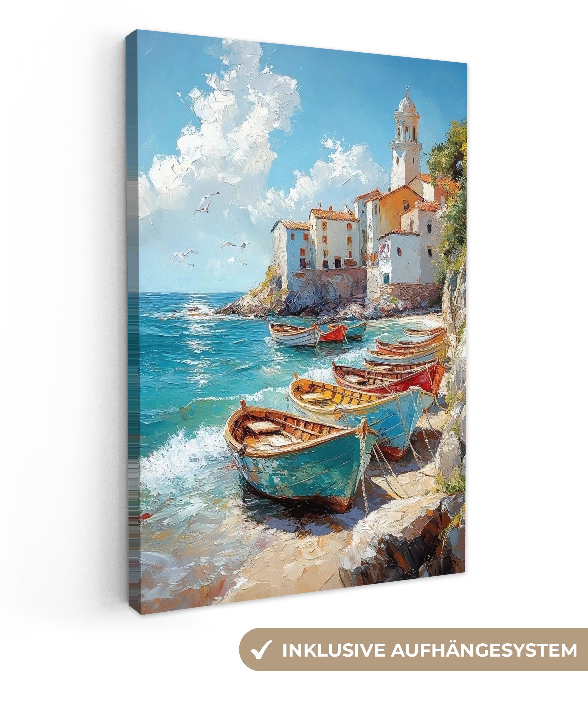 OneMillionCanvasses® Leinwandbild Boote - Felsen - Meer - Sonne, Fotodruck günstig online kaufen