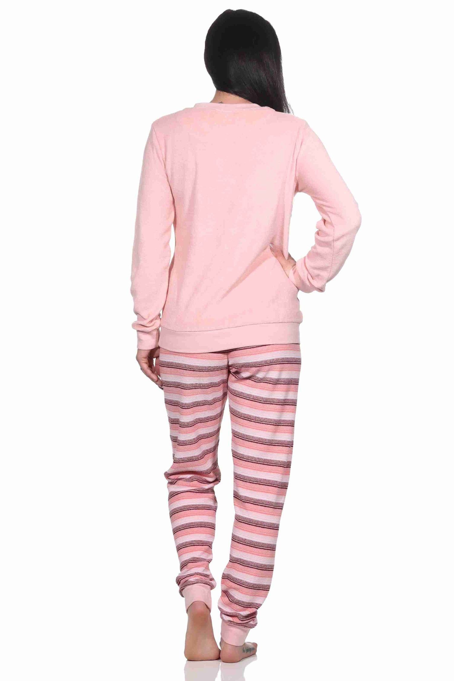 Pyjama Herz-Motiv Schlafanzug Damen rose und Wunderschöner Bündchen mit Normann Frottee