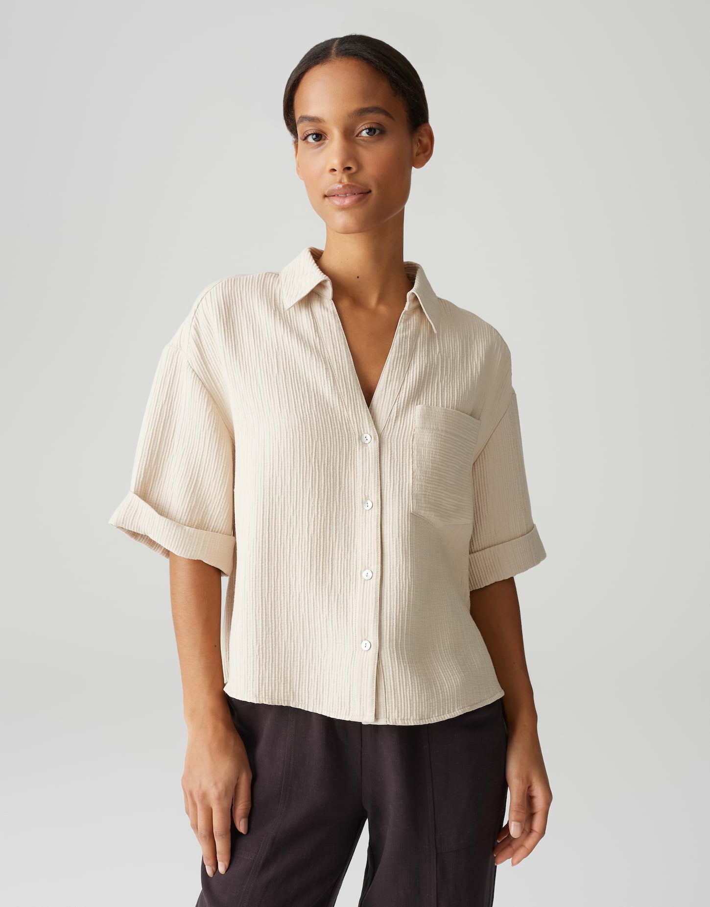 OPUS Kurzarmbluse FIORA Loose im Crinkle-Look günstig online kaufen