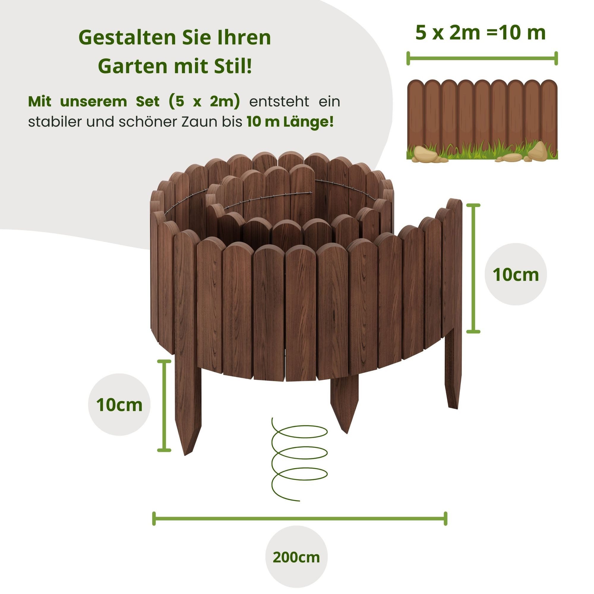 Floranica Beetbegrenzung Rollborder Flexibler Holzzaun aus günstig online kaufen