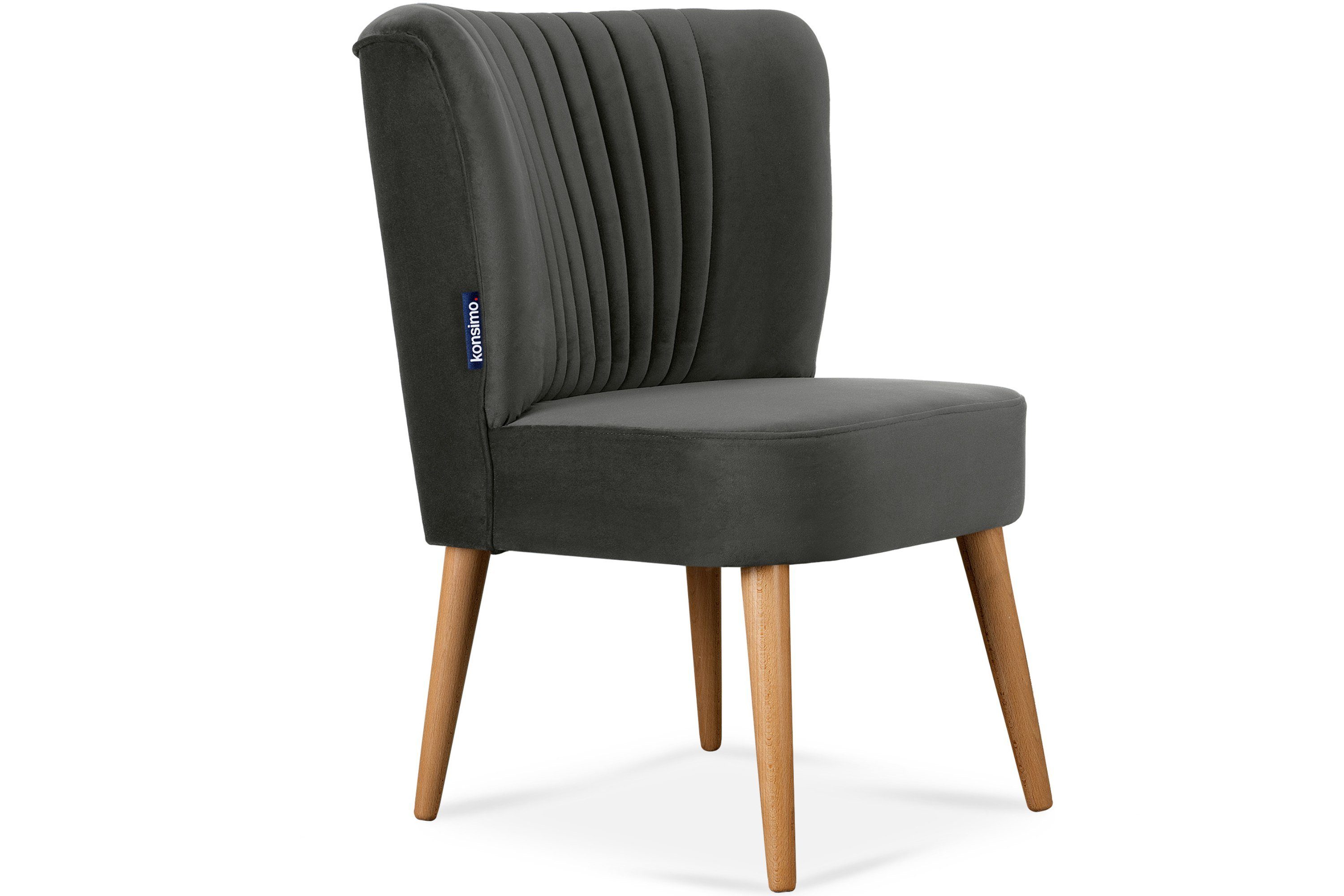 Konsimo Cocktailsessel DUCO Sessel (1-St), Ziernaht an der Rückenlehne, auf hohen Beinen aus Buchenholz gebeizter Eiche graphit/Eiche | graphit