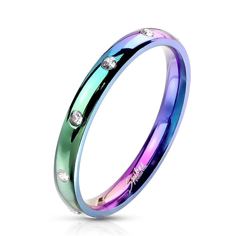 BUNGSA Fingerring Ring mit 10 Kristallen schmal verschiedene Farben aus Edelstahl Damen (Ring, 1-tlg), Frauen Mädchen