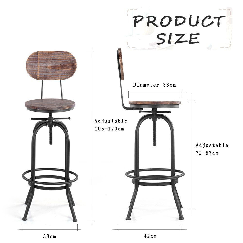 Barstühle belastbar Rückenlehne,höhenverstellbar,Vintage-Industriestil, bis mit Daskoo 150kg Barhocker