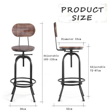 Daskoo Barhocker Barstühle mit Rückenlehne,höhenverstellbar,Vintage-Industriestil, bis 150kg belastbar