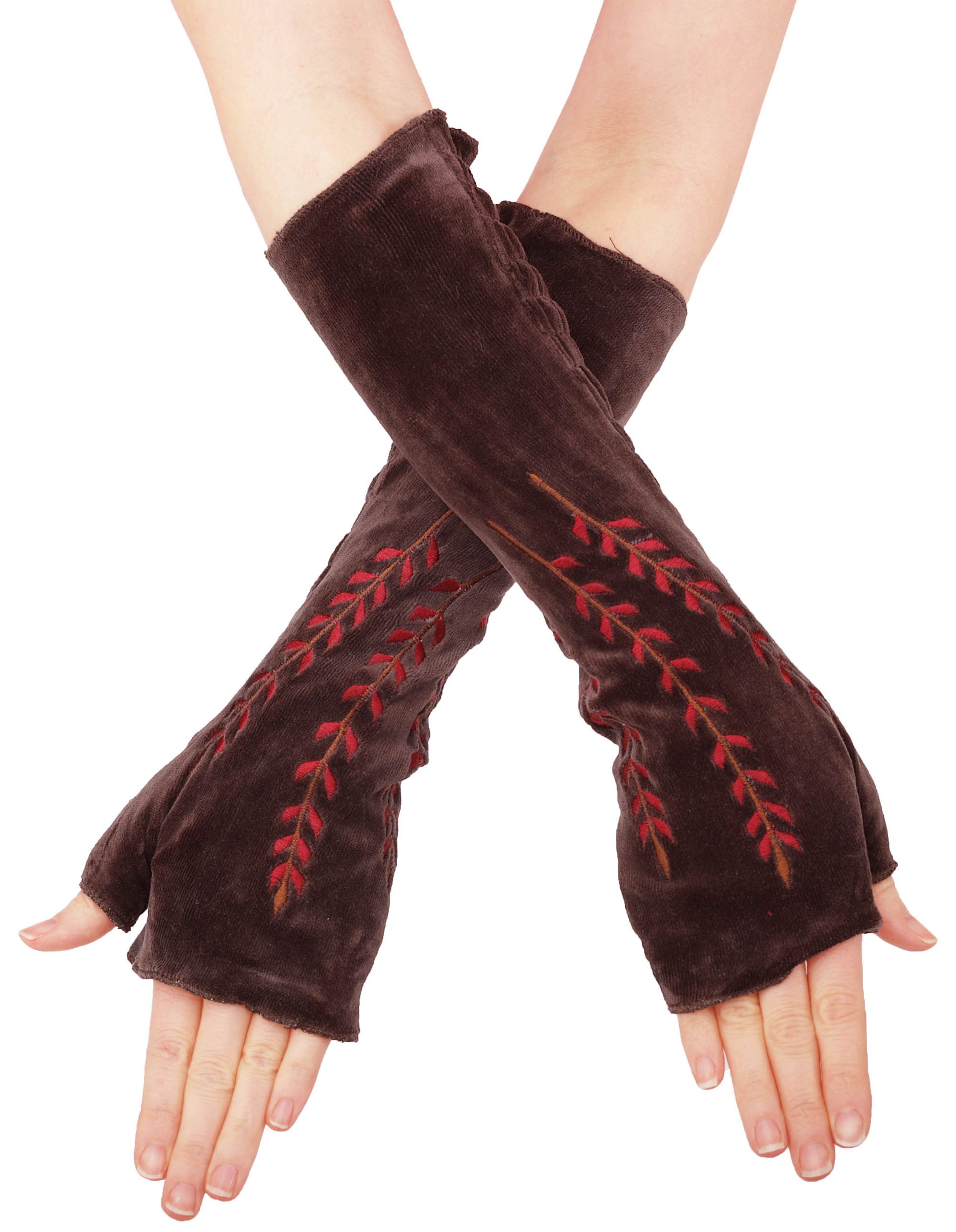 PUREWONDER Armstulpen Bestickte Armstulpen aus Samt, Pulswärmer Handstulpen hw14 Braun (1 Paar) aus Samt