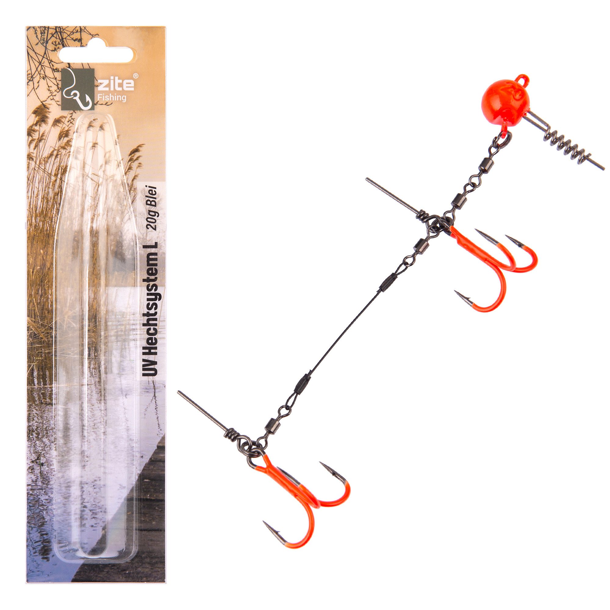 Drillingshaken Hechtsystem L 13cm UV-Aktiv 5-20g Gummifisch 21-26cm Fertigmontage