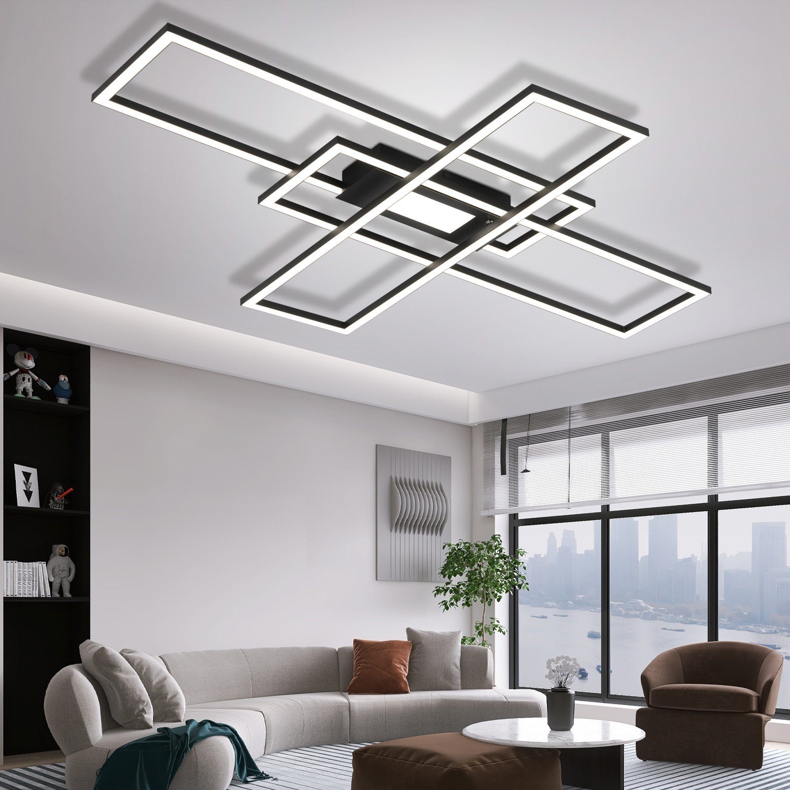 ZMH LED Deckenleuchte mit 3 Rahmen und Fernbedienung, 6000 Lumen, dimmbar,50W, LED fest integriert, 3000-6500K, Deckenlampe 99 x 70 cm für Wohnzimmer Schlafzimm – Bild 4 von 5