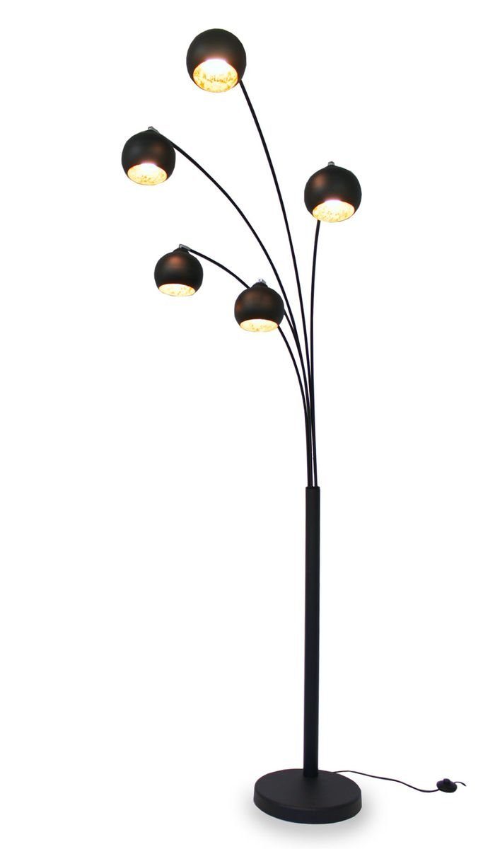 Kiom Stehlampe Bogenleuchte Fran 5-armig matt schwarz + blattgold, direkte und indirekte Lichtabgabe, Leuchtmittel nicht inklusive, Leuchtmittel abhängig