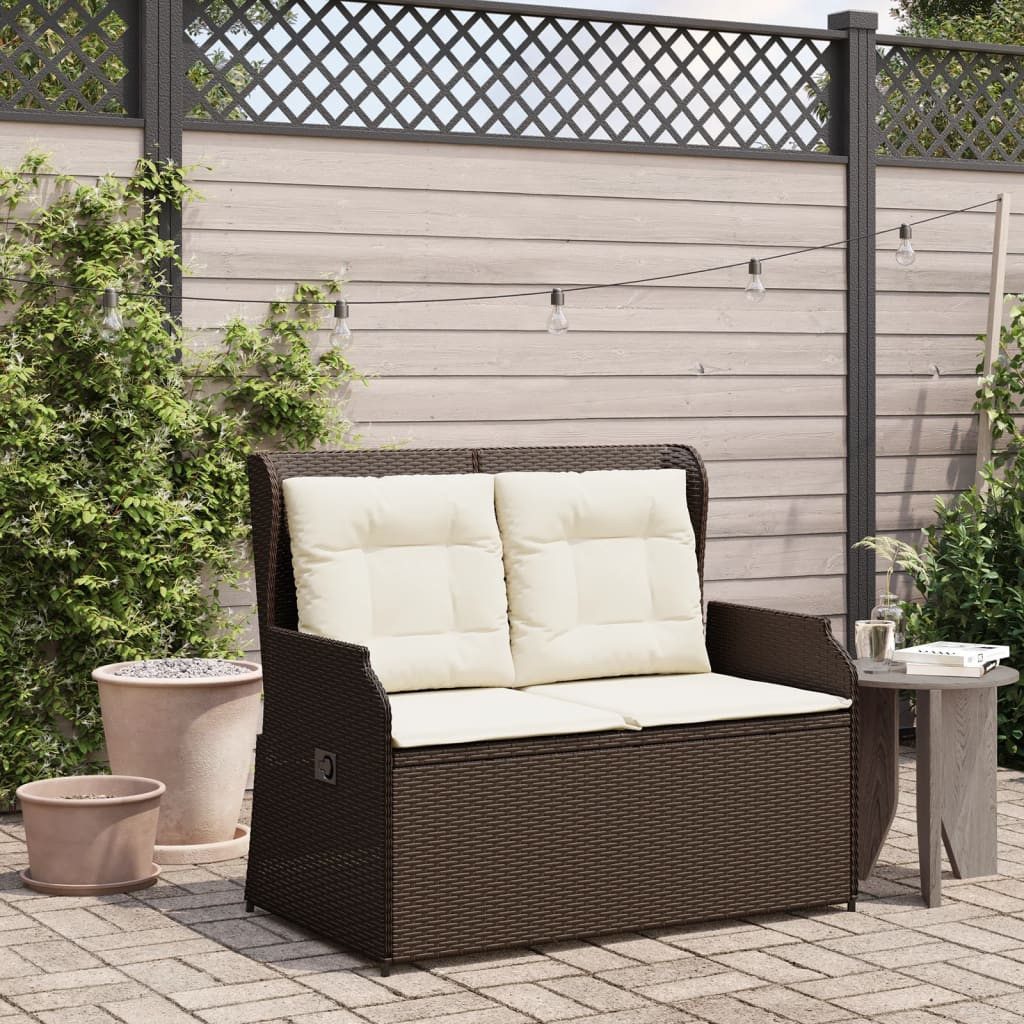 vidaXL Loungesofa Gartenbank Verstellbar mit Kissen Braun Poly Rattan, 1 Teile