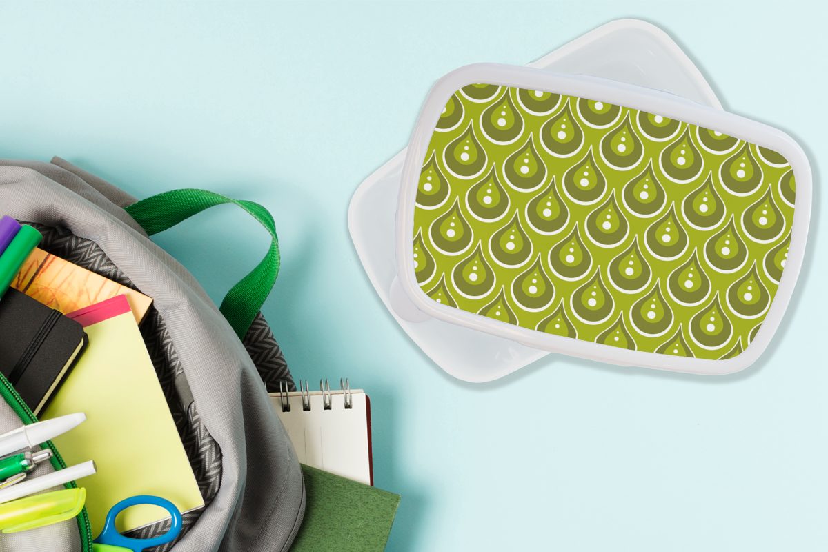 MuchoWow Lunchbox Muster (2-tlg), - für Kunststoff, Retro und Brotdose, Mädchen Jungs Erwachsene, für Tropfen weiß Brotbox Regen und - - Kinder Grün, 