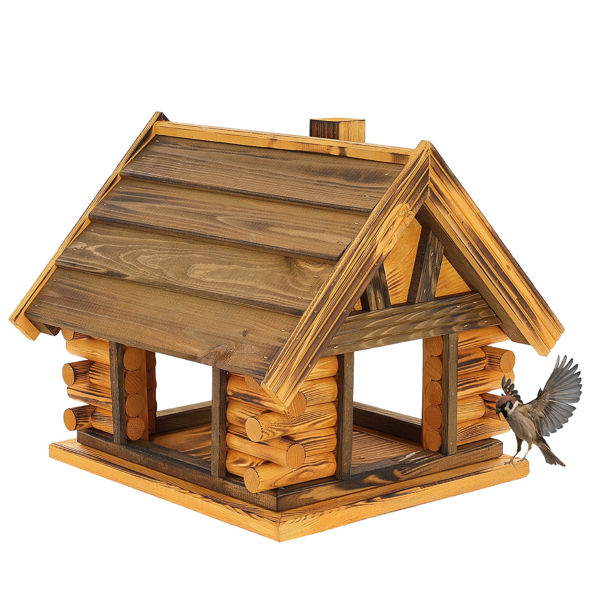 Futterstation Vogelfutterhaus aus massivem Holz – Wetterfeste Futterstation