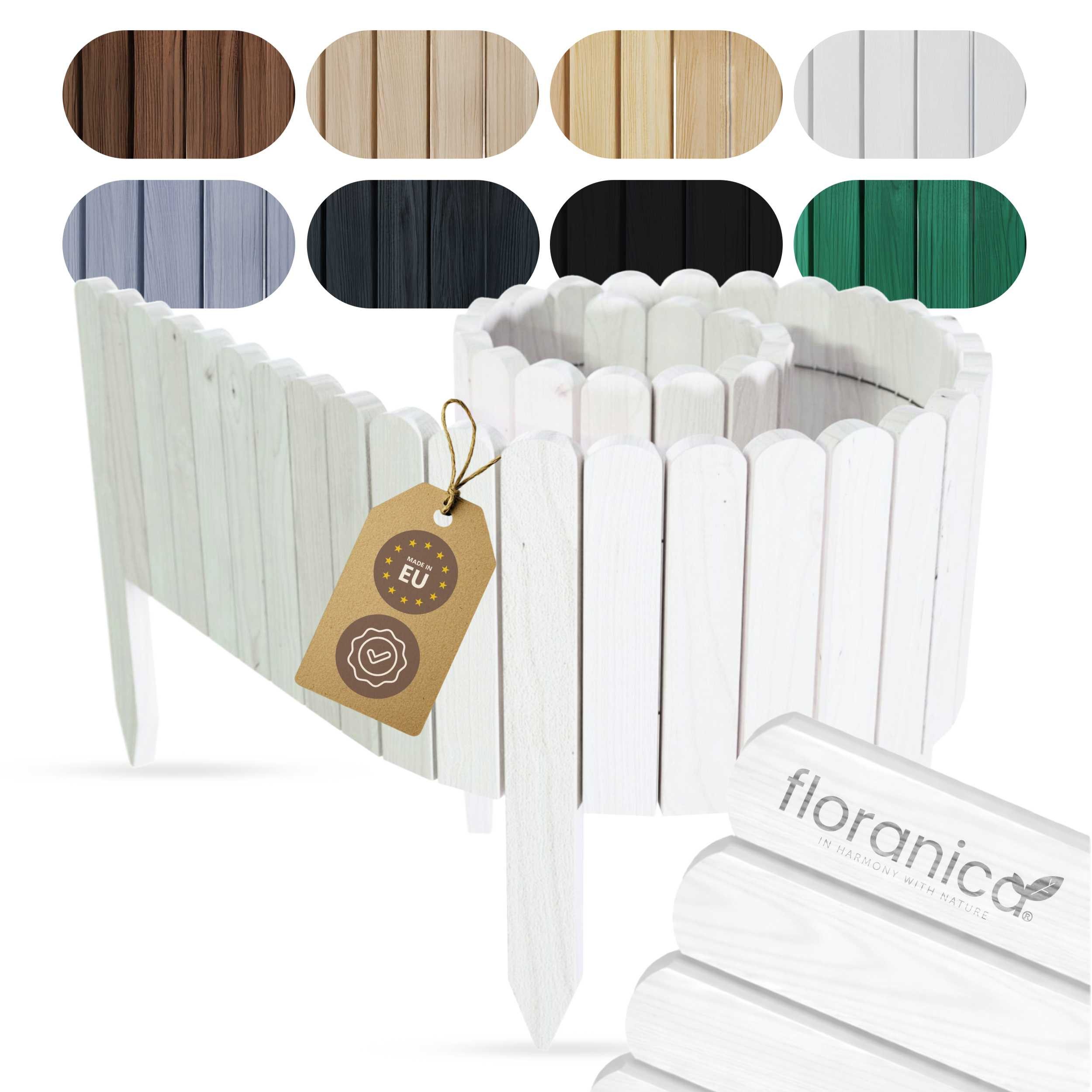 Floranica Palisade Beeteinfassung Beetumrandung Rasenkante Umrandung Flexibler Rollborder, LxH: 200x10 cm, Weiß, Dekozaun Holzzaun Umzäunung Blumenbeeten Garten Beeten Kräutergarten