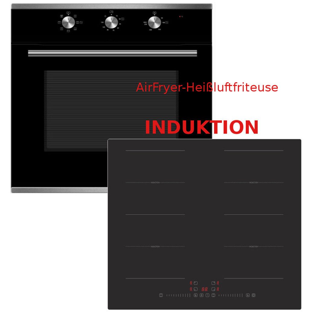 PKM Induktions Herd-Set Autark Einbau Backofen AirFryer + Induktion Kochfeld 60cm