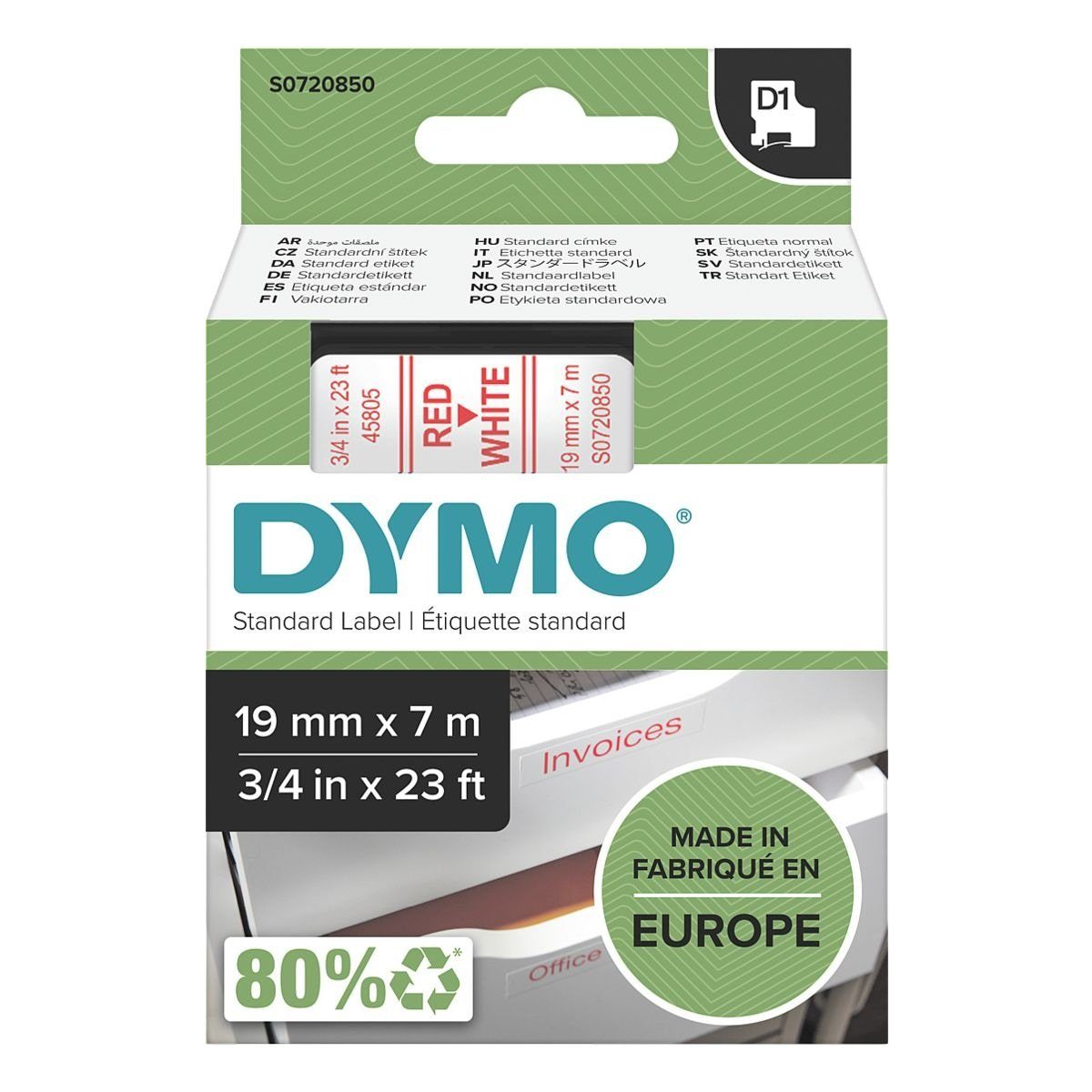 DYMO Beschriftungsband rot auf weiß | Beschriftungsbänder