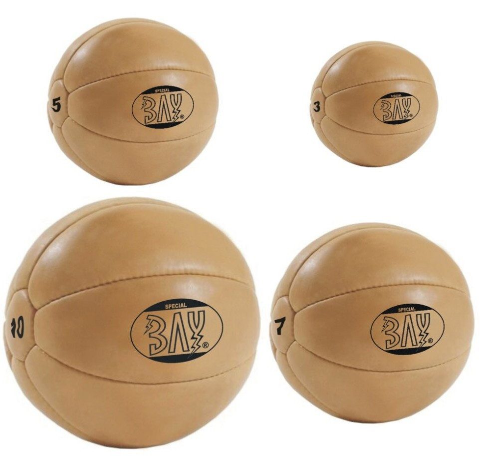 BAY-Sports Medizinball Fitnessball Gewichtsball Weightball Kunstleder braun Profi Qualität, Trainingsball Vollball Fitnessball 3 5 7 10 kg