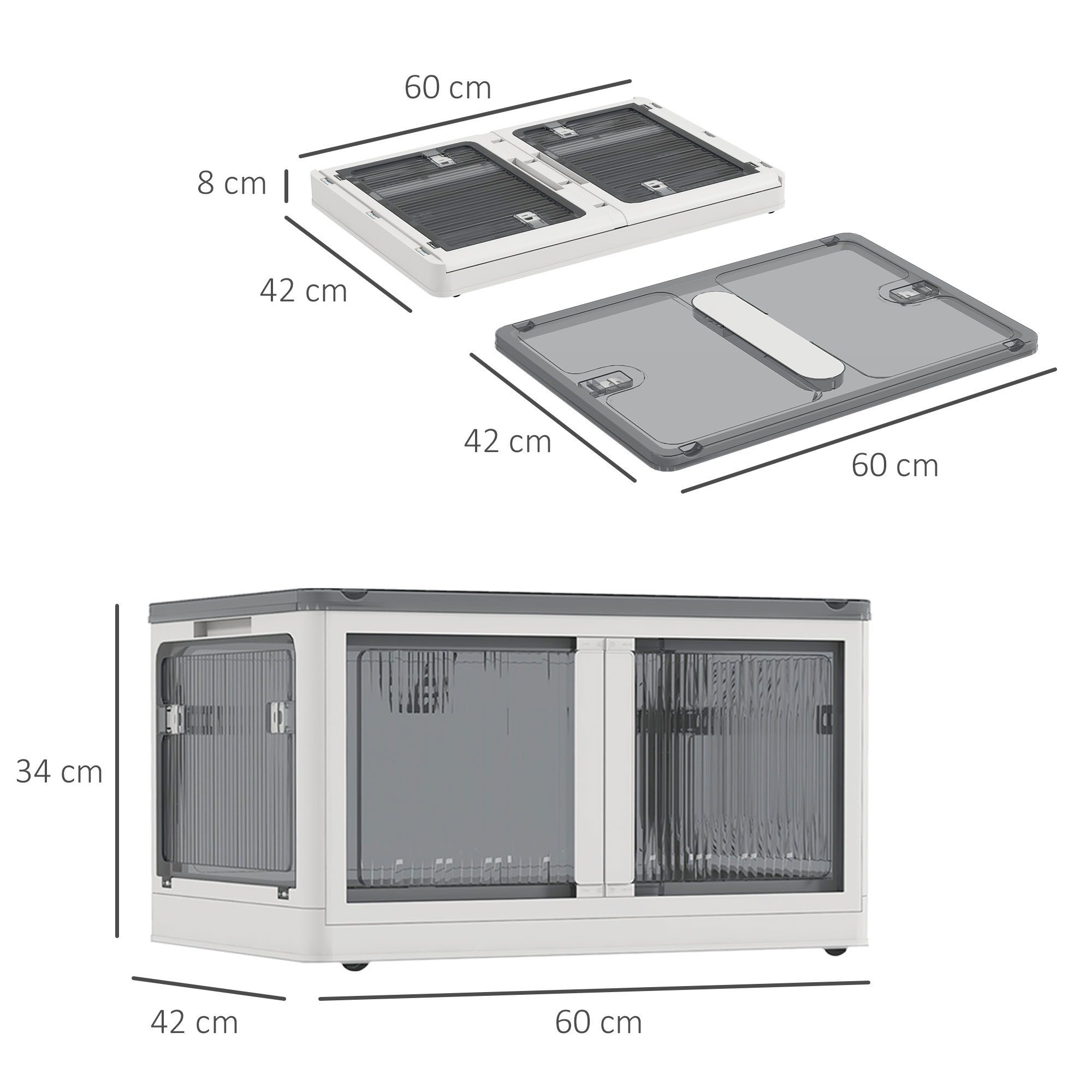 HOMCOM Truhe Stapelbare Auflagenbox mit Rollen (Aufbewahrungskiste, 3 St., Aufbewahrungstruhe), Weiß 60 x 42 x 34 cm
