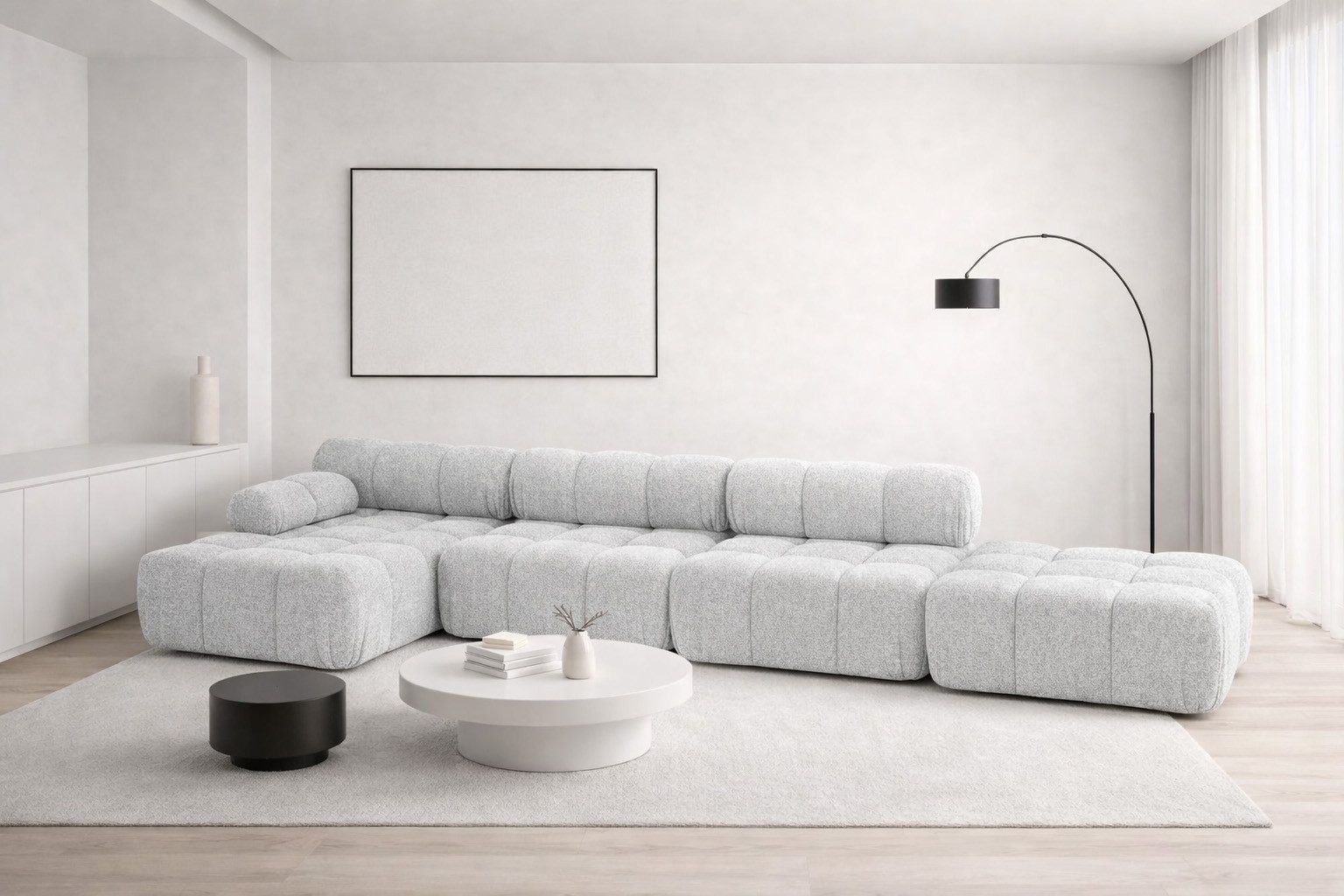 Ecksofa XL mit Pouf modern für Wohnzimmer, Stoff Abriamo, SELIA