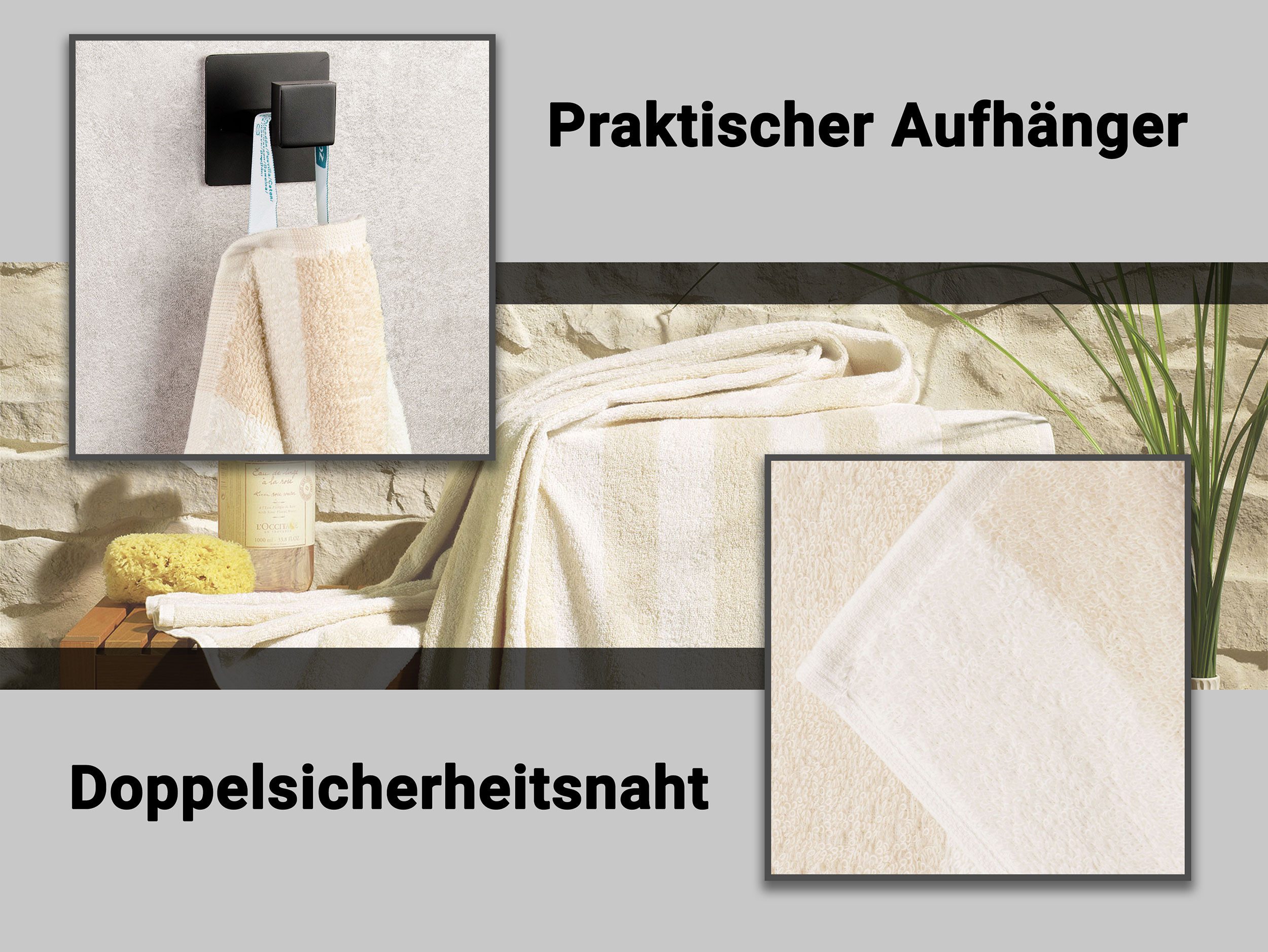 ZOLLNER Duschtücher, Walkfrottier (2-St), 75 x 140 cm, 100% Baumwolle, vom Hotelwäschespezialisten
