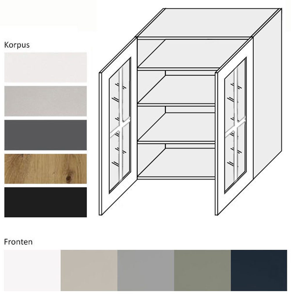 Feldmann-Wohnen Glashängeschrank Salo (Türscharniere mit Soft-Close-Funktion, 1-St., mit aufgesetzten 3D Kassettenfronten und formschönen Metallgriffen) 80x32,5x96cm eiche artisan - indigo supermatt (SL-W4S/80)