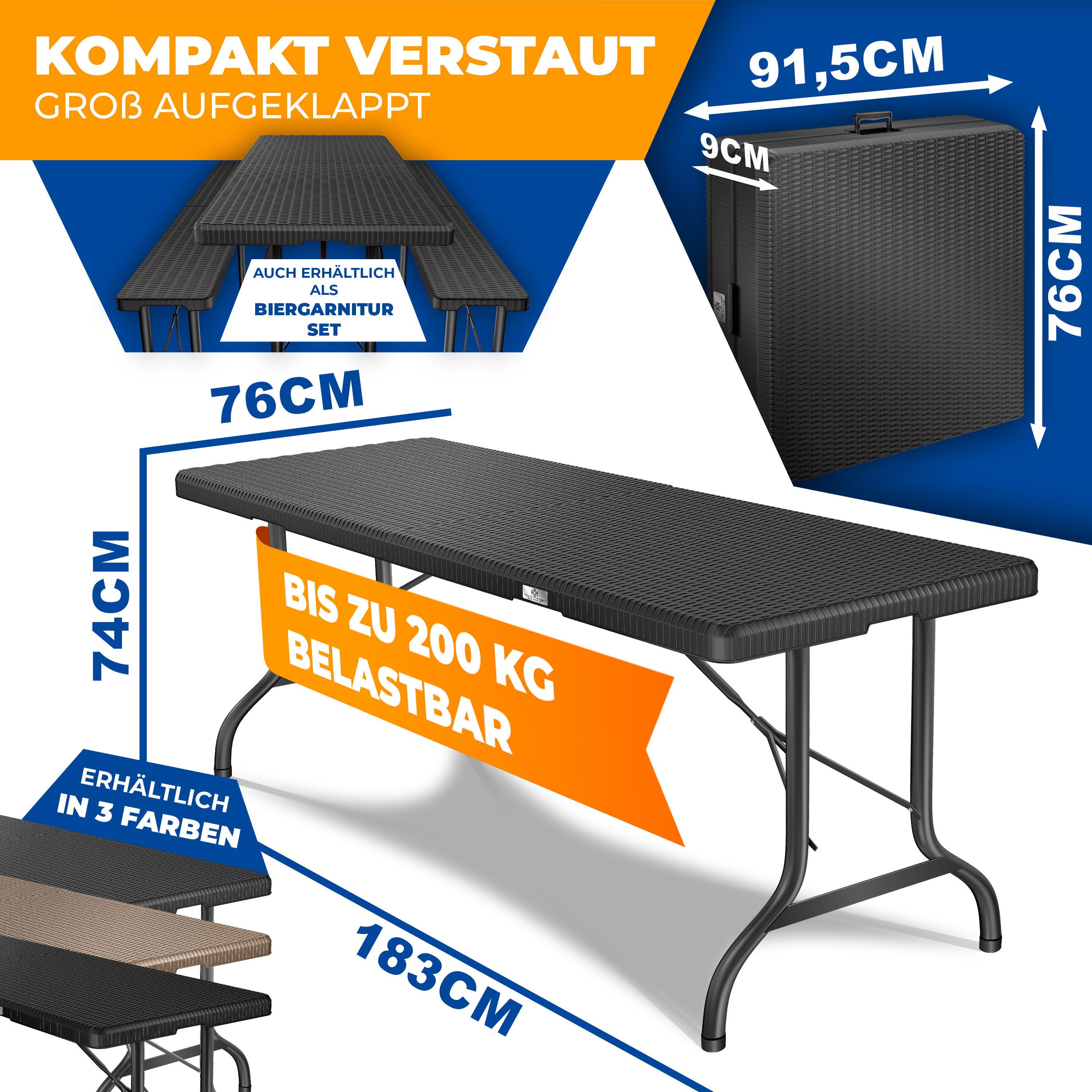 KESSER Tabletttisch, Buffettisch Tisch klappbar Kunststoff 183x76 cm Rattan günstig online kaufen