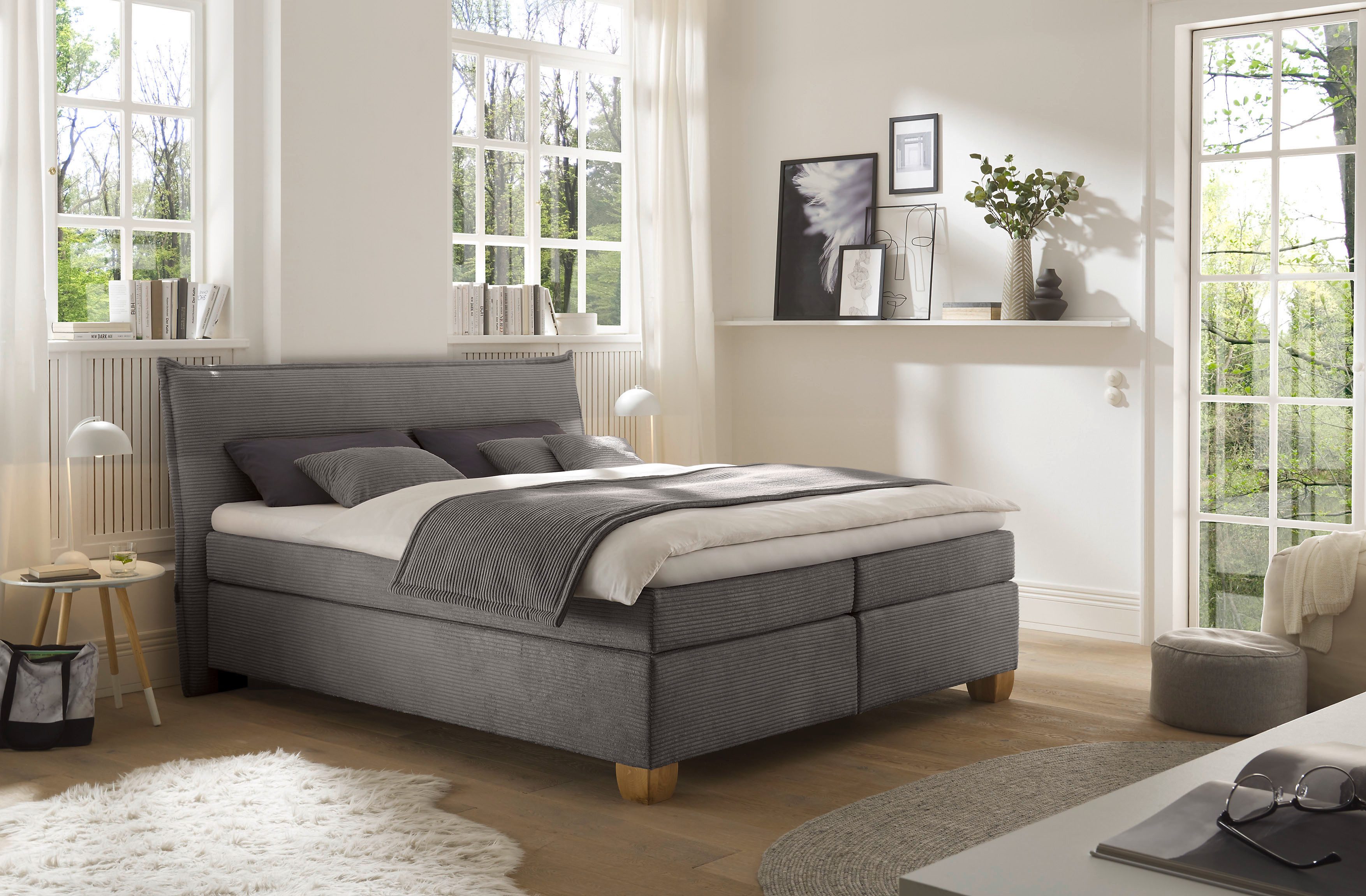 hapo Boxspringbett Hana, in verschiedenen Breiten und Härtegraden erhältlich, Bett mit samtartigem Stoff bezogen, inkl. Topper