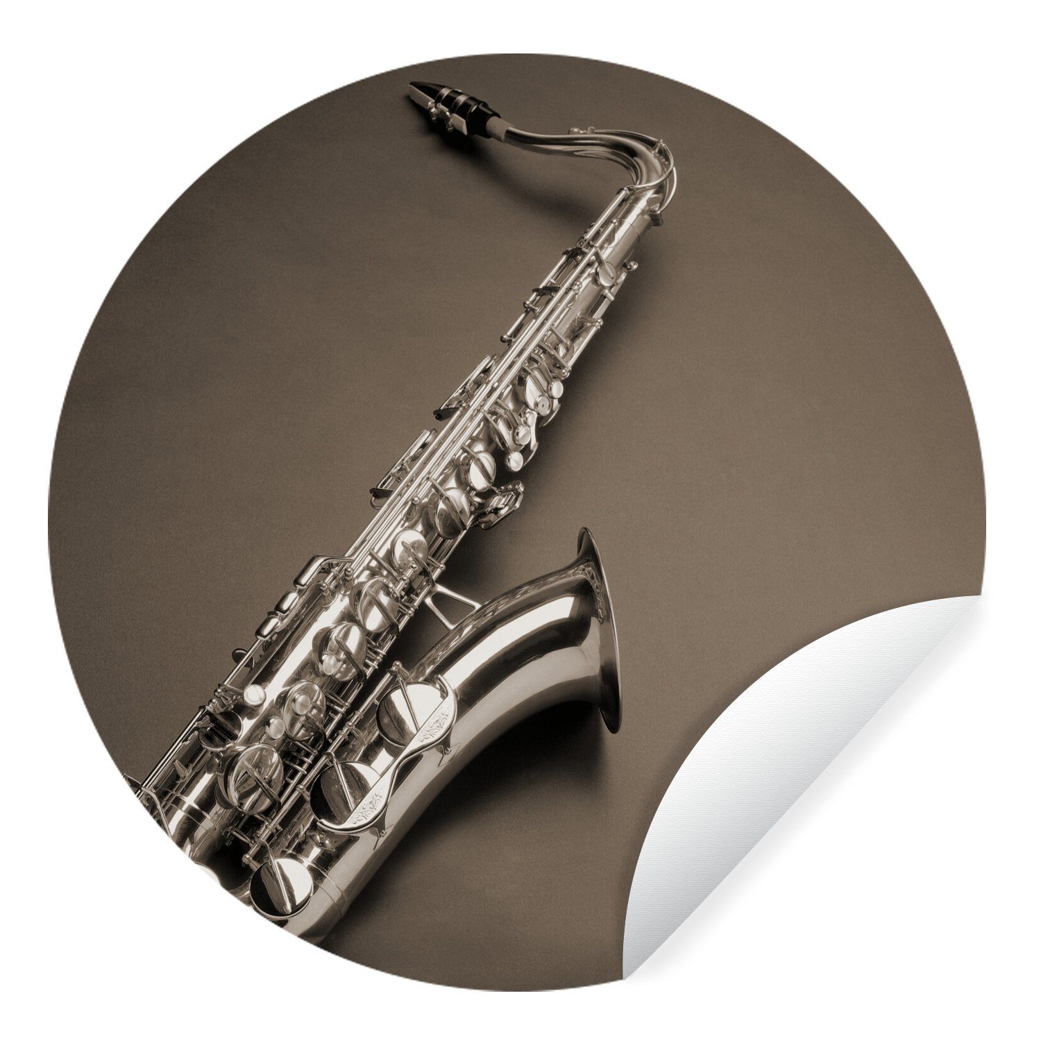 MuchoWow Wandsticker Saxophon vor einem grauen Hintergrund (1 St), Tapetenkreis für Kinderzimmer, Tapetenaufkleber, Rund, Wohnzimmer
