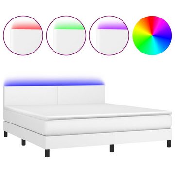 vidaXL Bettgestell Boxspringbett mit Matratze LED Weiß 180x200 cm Kunstleder Bett Bettge