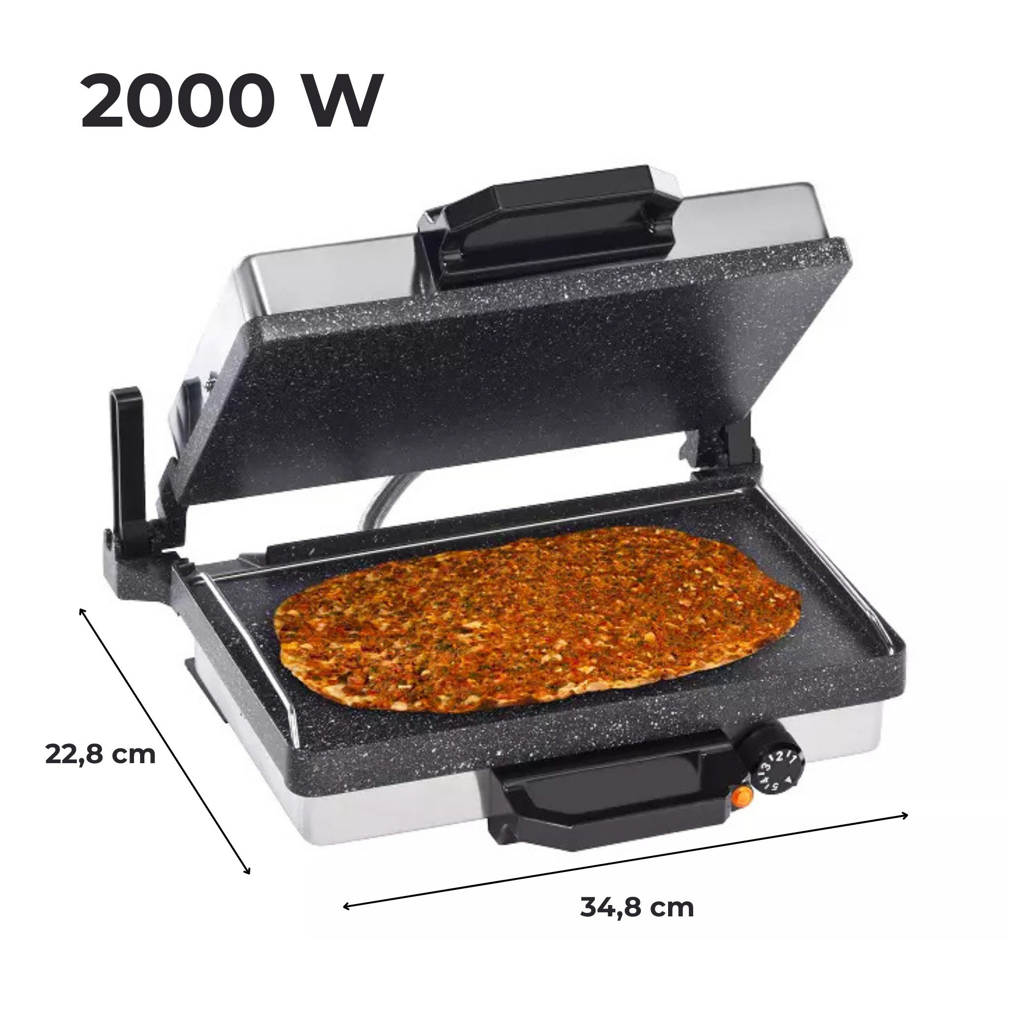 gowoll Kontaktgrill 3 in 1 Multigrill Granit, 2000 W, 35x23 cm 5 Stufen Regulierbar Schwarz