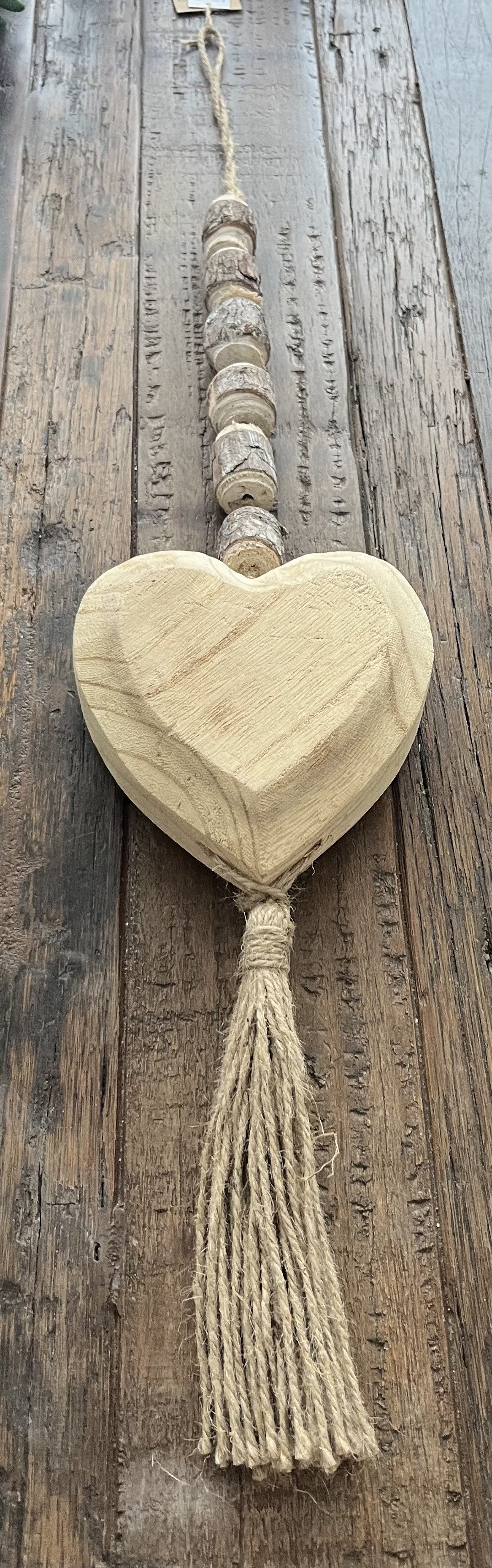 VARIOS Dekohänger Herz Holz Hänger Girlande Naturfarben 70 cm, Natürlich