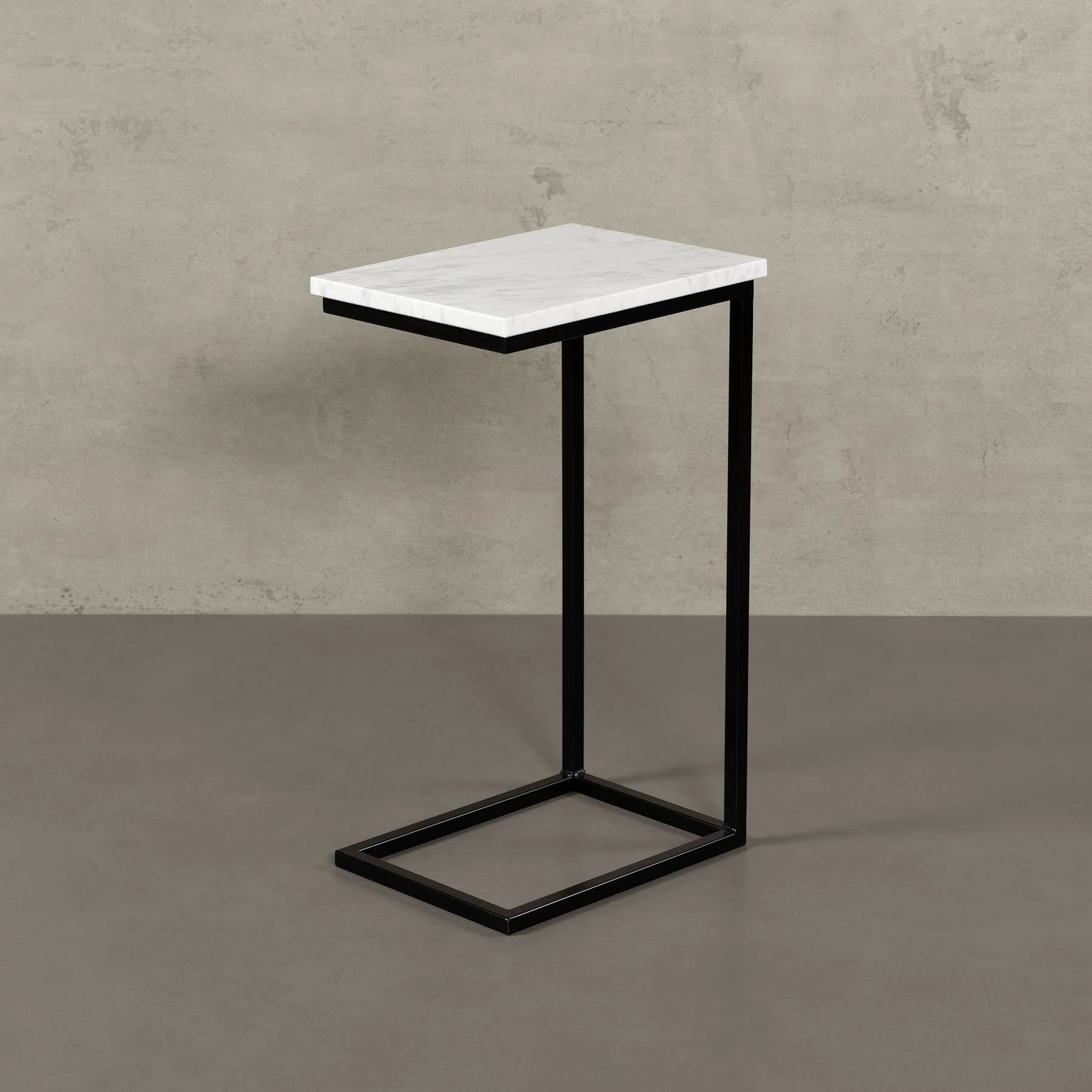 MAGNA Atelier Couchtisch STOCKHOLM mit ECHTEM MARMOR, Wohnzimmer Tisch eckig, Laptoptisch, schwarz Metallgestell, 40x30x68cm Olympus White