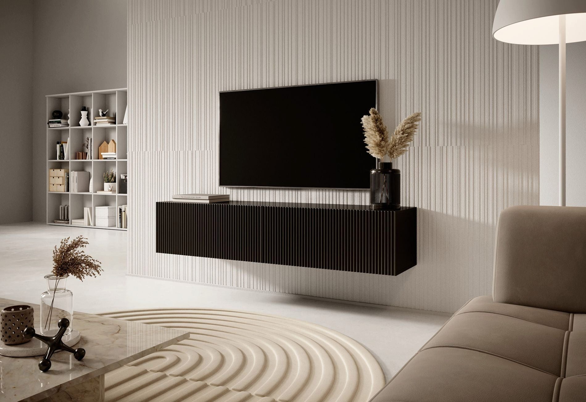 Selsey TV-Schrank VELDIO Kompaktes Hängeboard geriffelt, Push-to-Open, 140x30 cm, Matt
