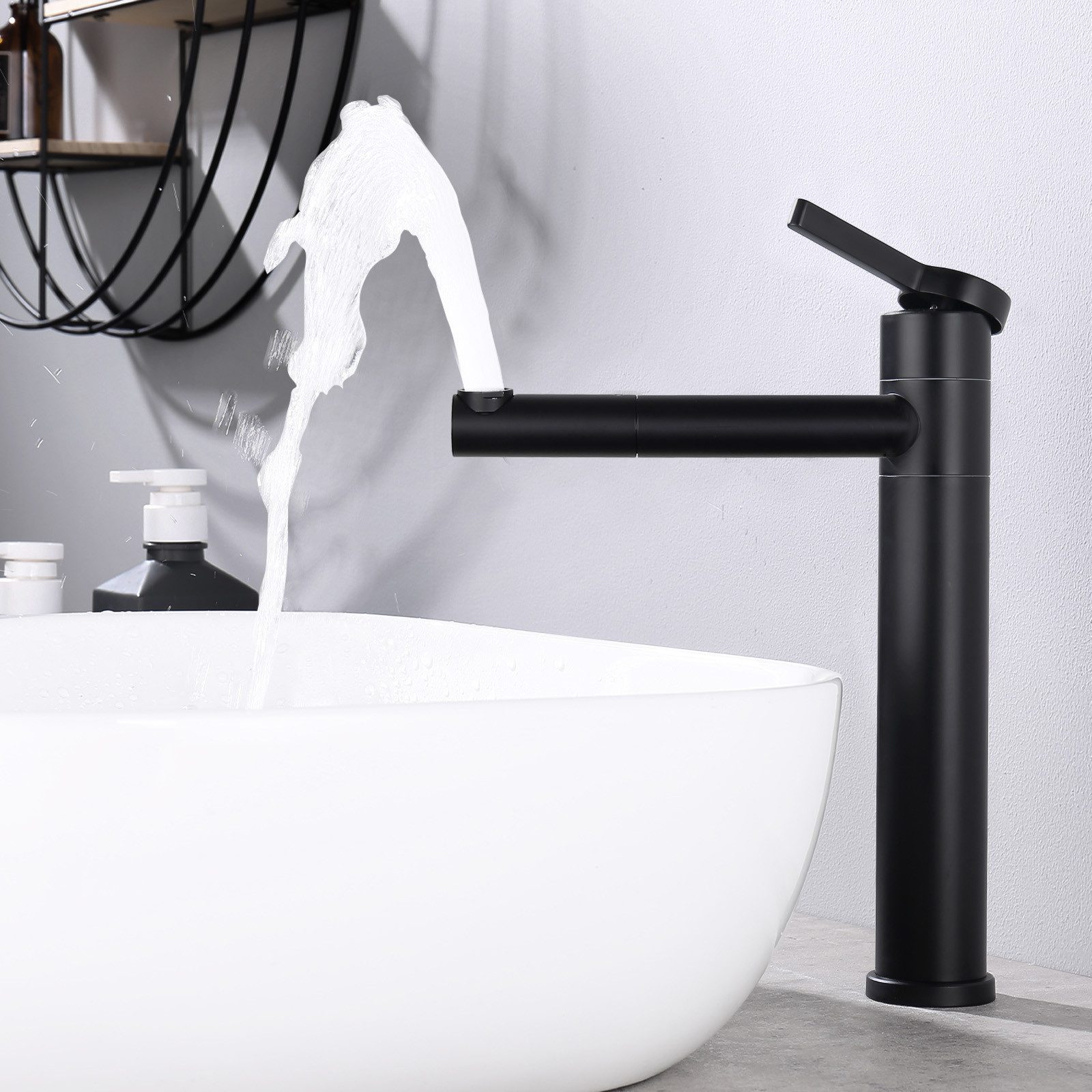 HOMELODY Waschtischarmatur Hochdruck Waschtischarmatur Edelstahl 304 Hoch Wasserhahn 360° Drehbar Hoher Badarmatur für Aufsatzwaschbecken mit schwenkbarem Auslauf