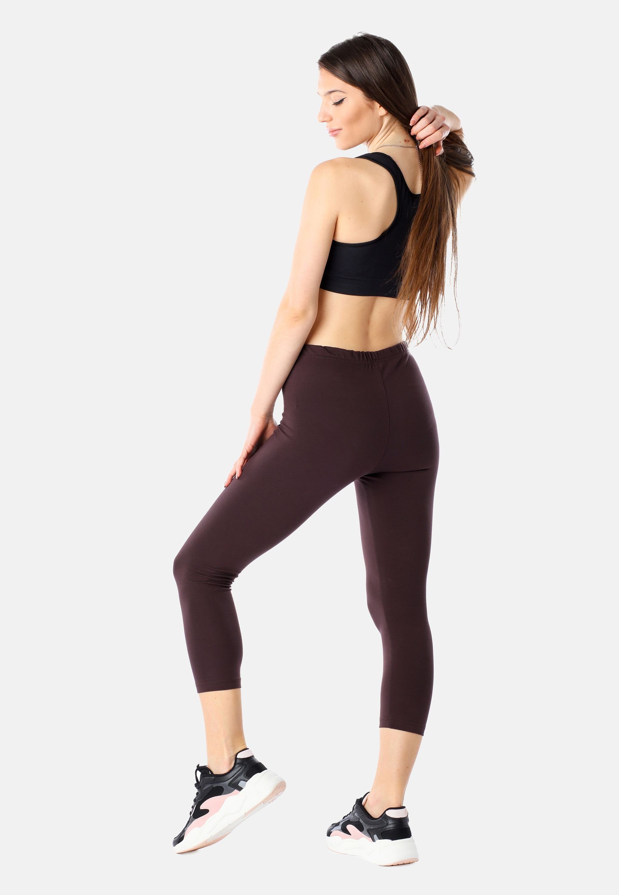 elastischer Capri Damen Bellivalini Braun BLV50-184 Bio-Baumwolle Bund 3/4 aus Leggings Leggings (1-tlg)