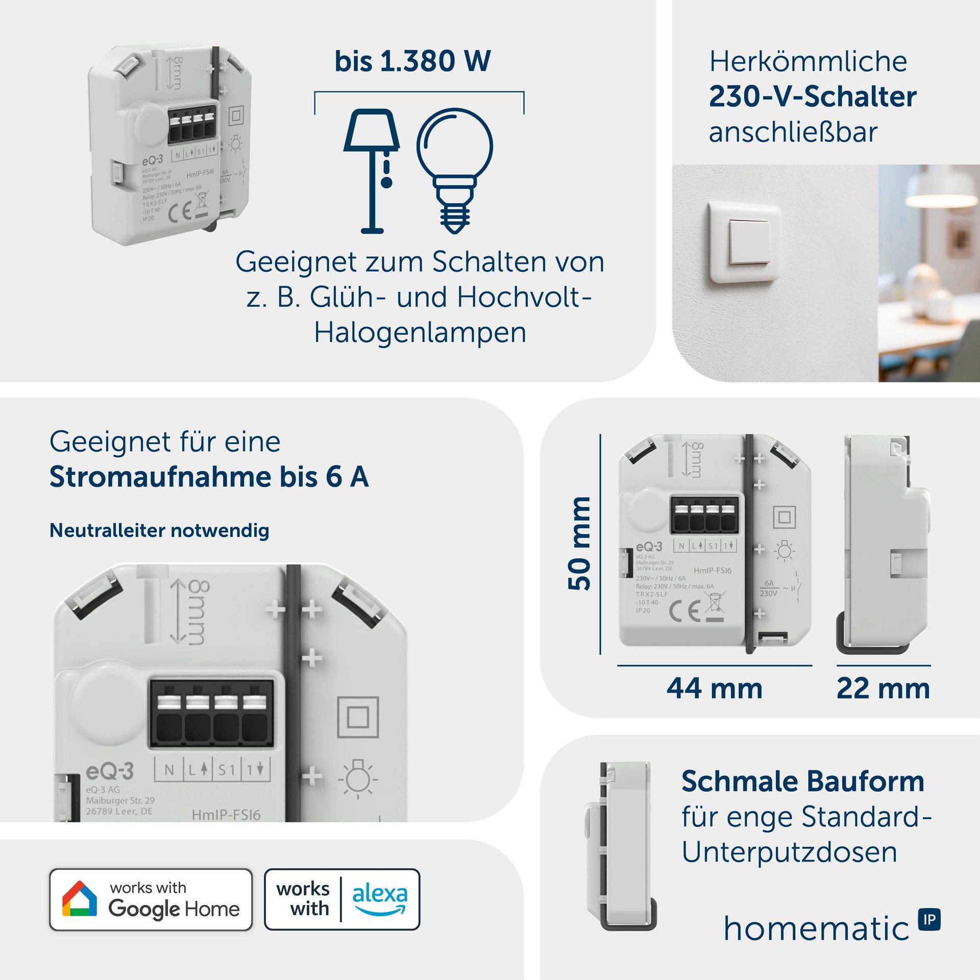 Homematic IP Schaltaktor mit Tastereingang (6 A) – Unterputz Unterputzschalter