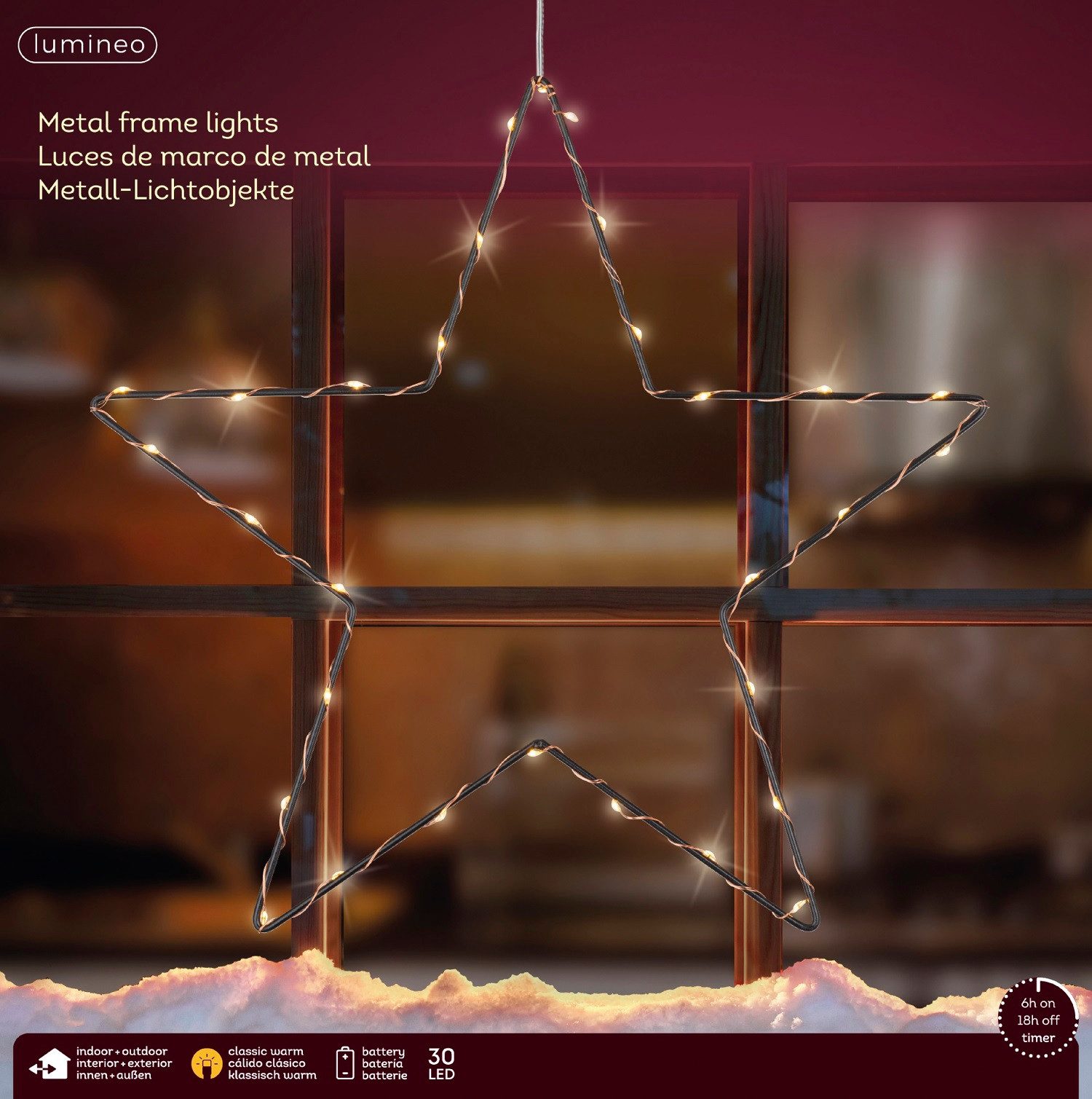 Lumineo LED Stern LED Metall-Stern 30 LED 35 cm klassisch warm, batteriebet günstig online kaufen