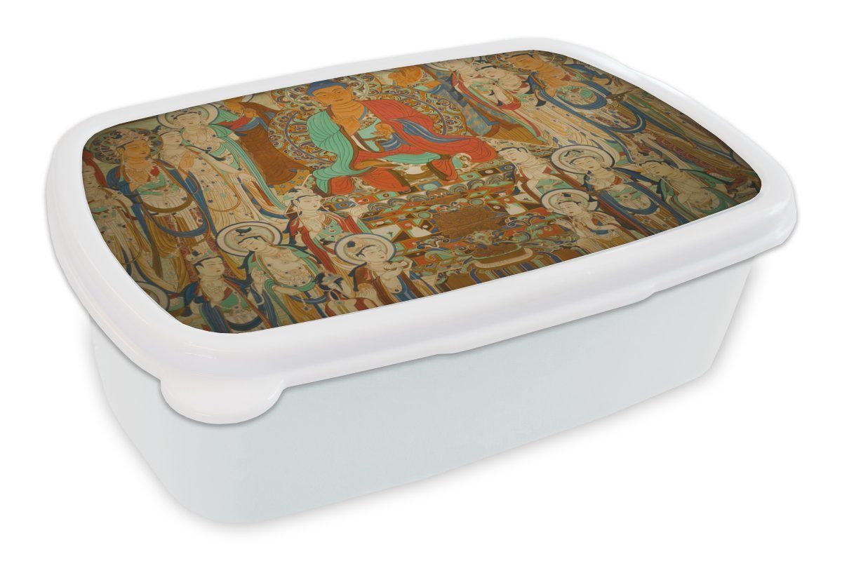 MuchoWow Lunchbox Malerei in der Höhle, Kunststoff, (2-tlg), Brotbox für Kinder und Erwachsene, Brotdose, für Jungs und Mädchen weiß