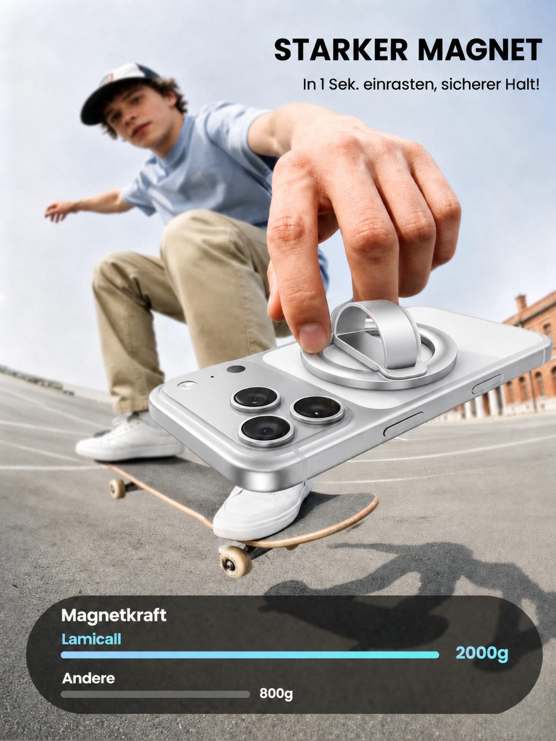 VEKROBOT Handy-Halterung Magnetische Handyhalterung mit Standfunktion Silikonring starkem Halt, (Packung, 1-tlg., Leichtes Design – ideal für unterwegs, Ultradü – Bild 5 von 5